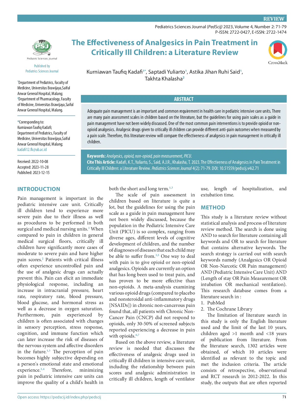 juris The Effectiveness of Analgesics in Pain Treatment in Critically Ill Children a Literature Review