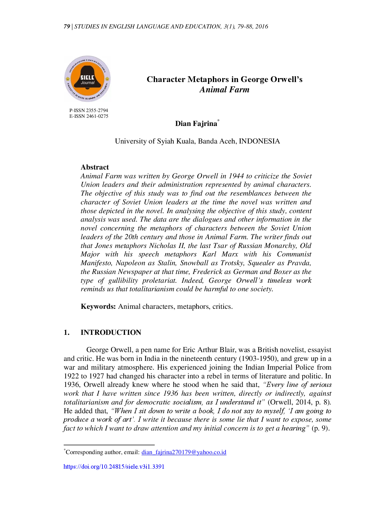 juris Character Metaphors in George Orwell s Animal Farm