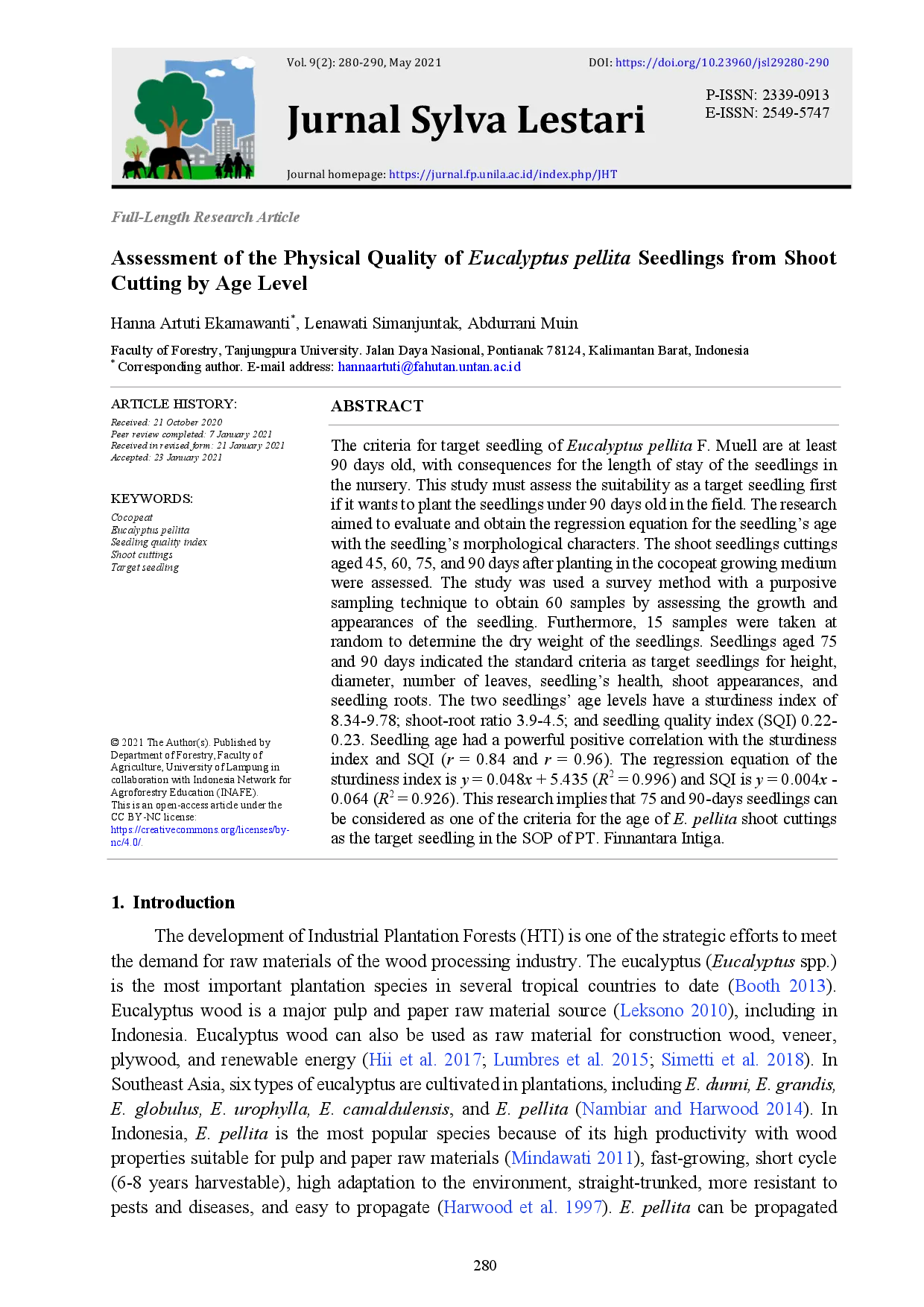juris Assessment of the Physical Quality of Eucalyptus pellita Seedlings from Shoot Cutting by Age Level