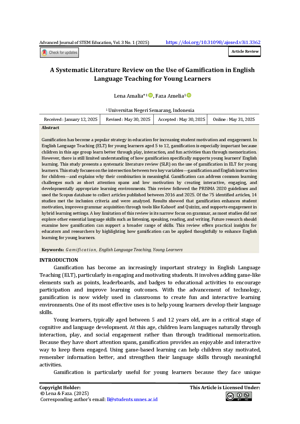 juris A Systematic Literature Review on the Use of Gamification in English Language Teaching for Young Learners