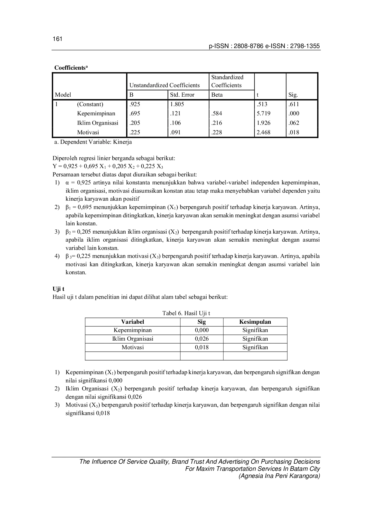 JURIS Pengaruh Kepemimpinan Iklim Organisasi Motivasi Pada Kinerja Karyawan PT Delta Sukses Makmur