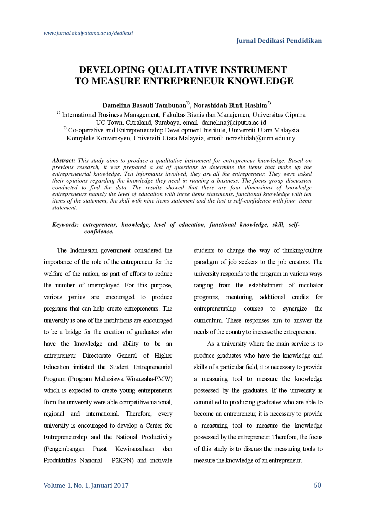 juris Developing Qualitative Instrument To Measure Entrepreneur Knowledge