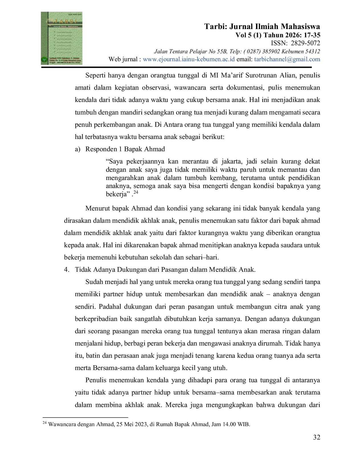 JURIS Pola Asuh Orang Tua Tunggal Dalam Pendidikan Akhlak Anak di MI Ma arif Surotrunan Alian