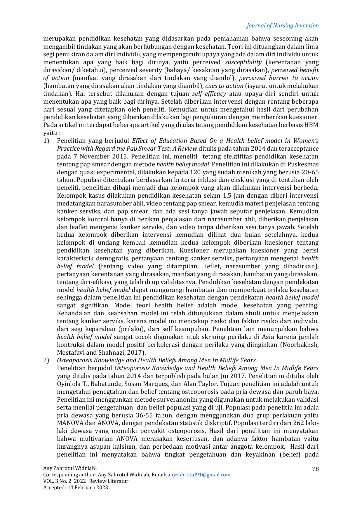 JURIS H Health Belief Models Based Health Education on Early Signs of Stroke Fast A Literature Review