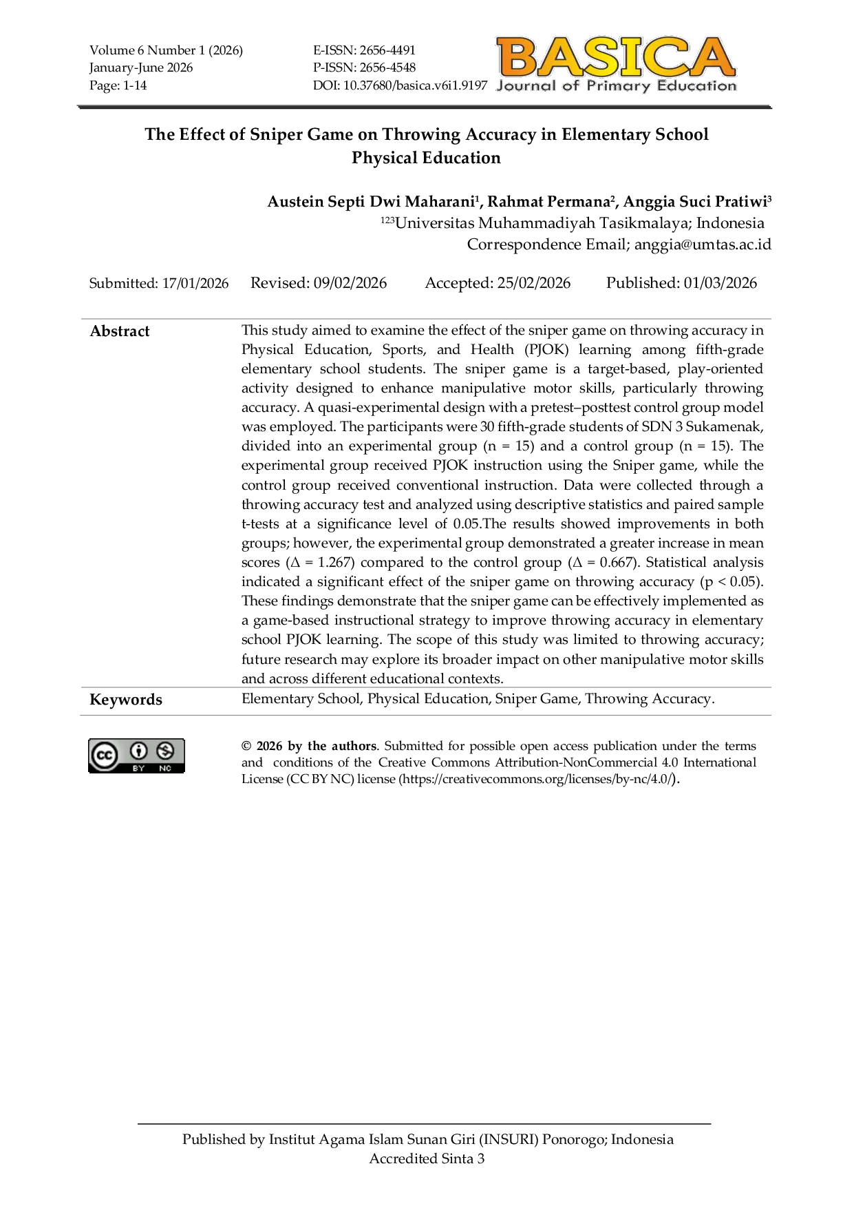 JURIS The Effect of Sniper Game on Throwing Accuracy in Elementary School Physical Education