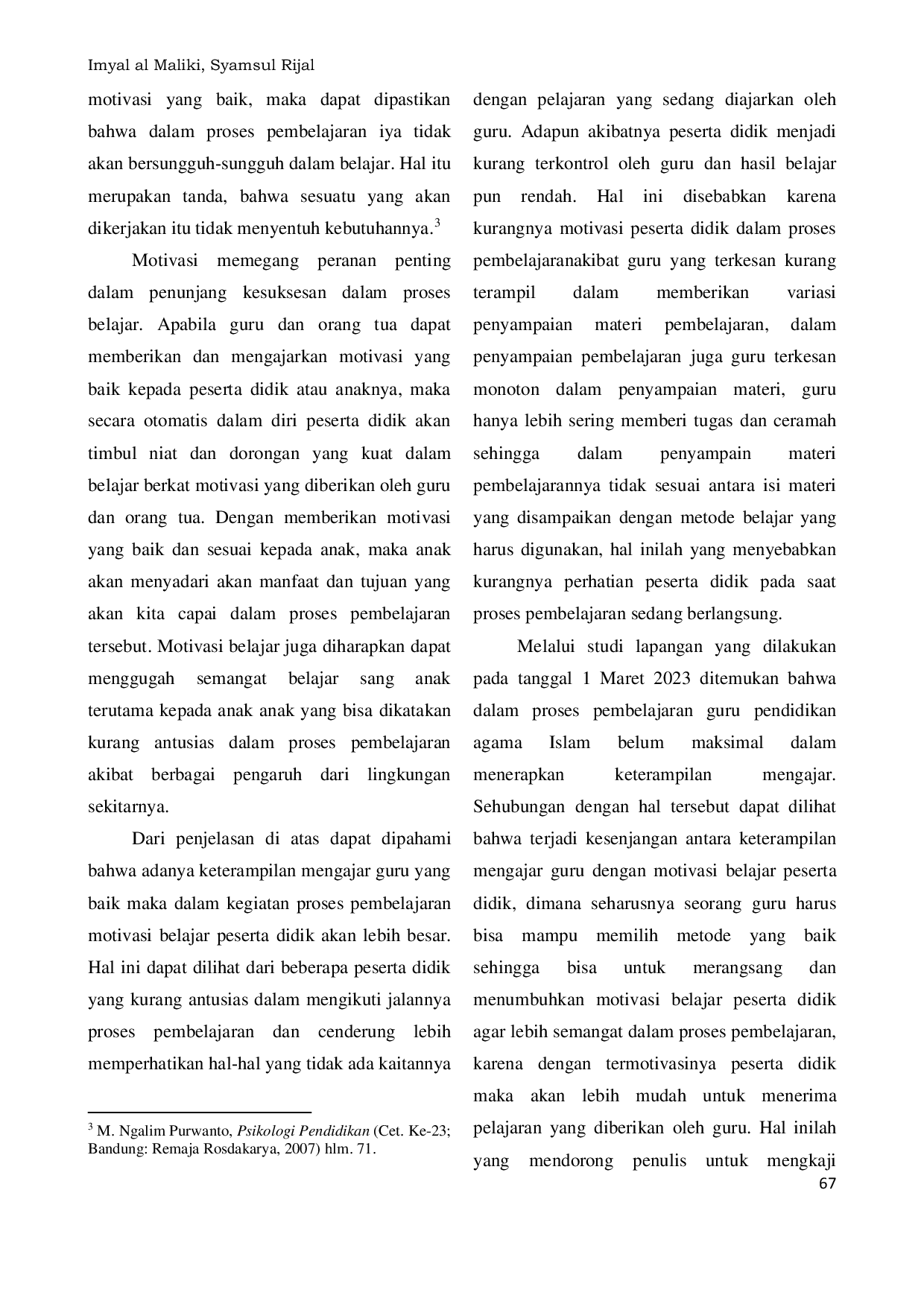 JURIS Pengaruh Keterampilan Mengajar Guru Terhadap Motivasi Belajar Siswa Pada Mata Pelajaran Pendidikan Agama Islam Di Smpn 2 Proppo Pamekasan