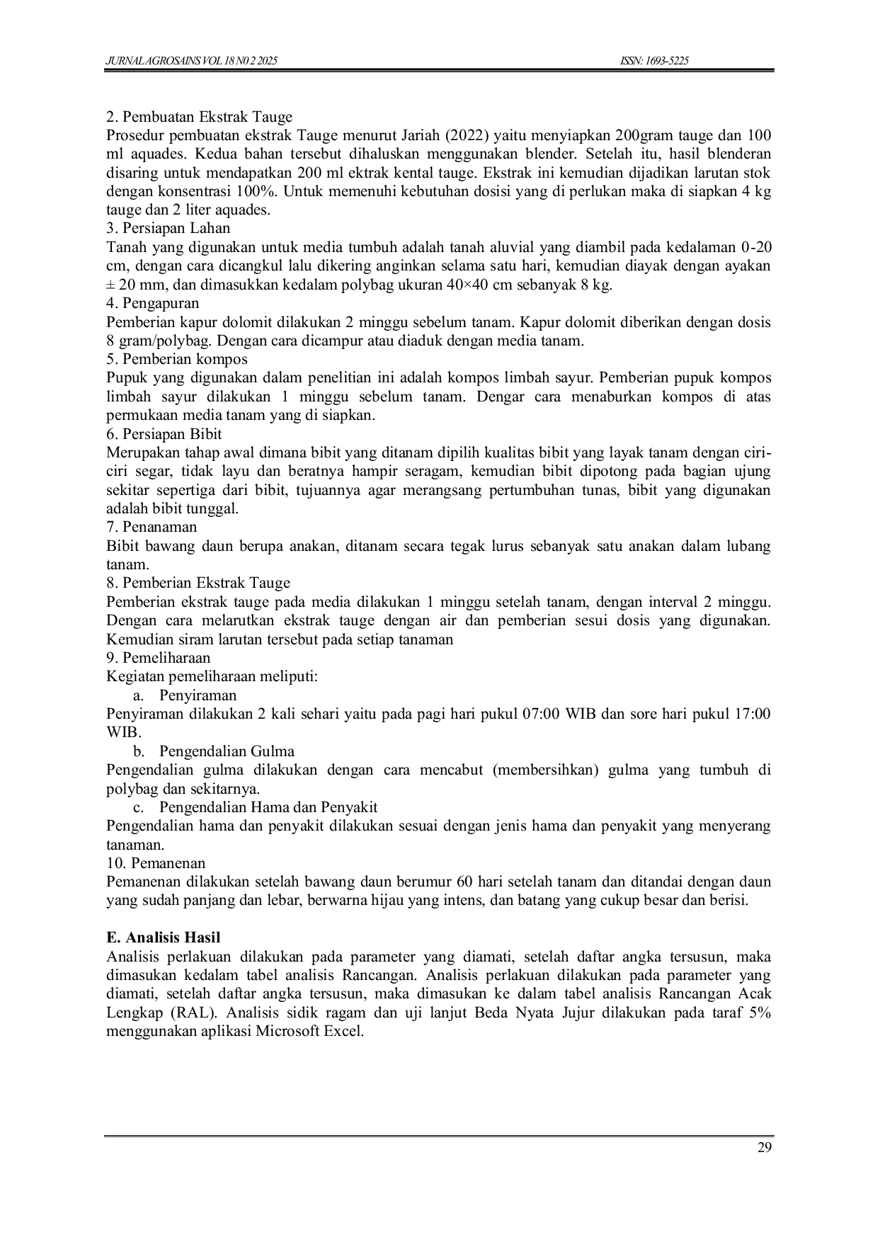 JURIS Optimalisasi Kompos Limbah Sayur dan Ekstrak Tauge untuk Meningkatkan Pertumbuhan Bawang Daun pada Tanah Aluvial