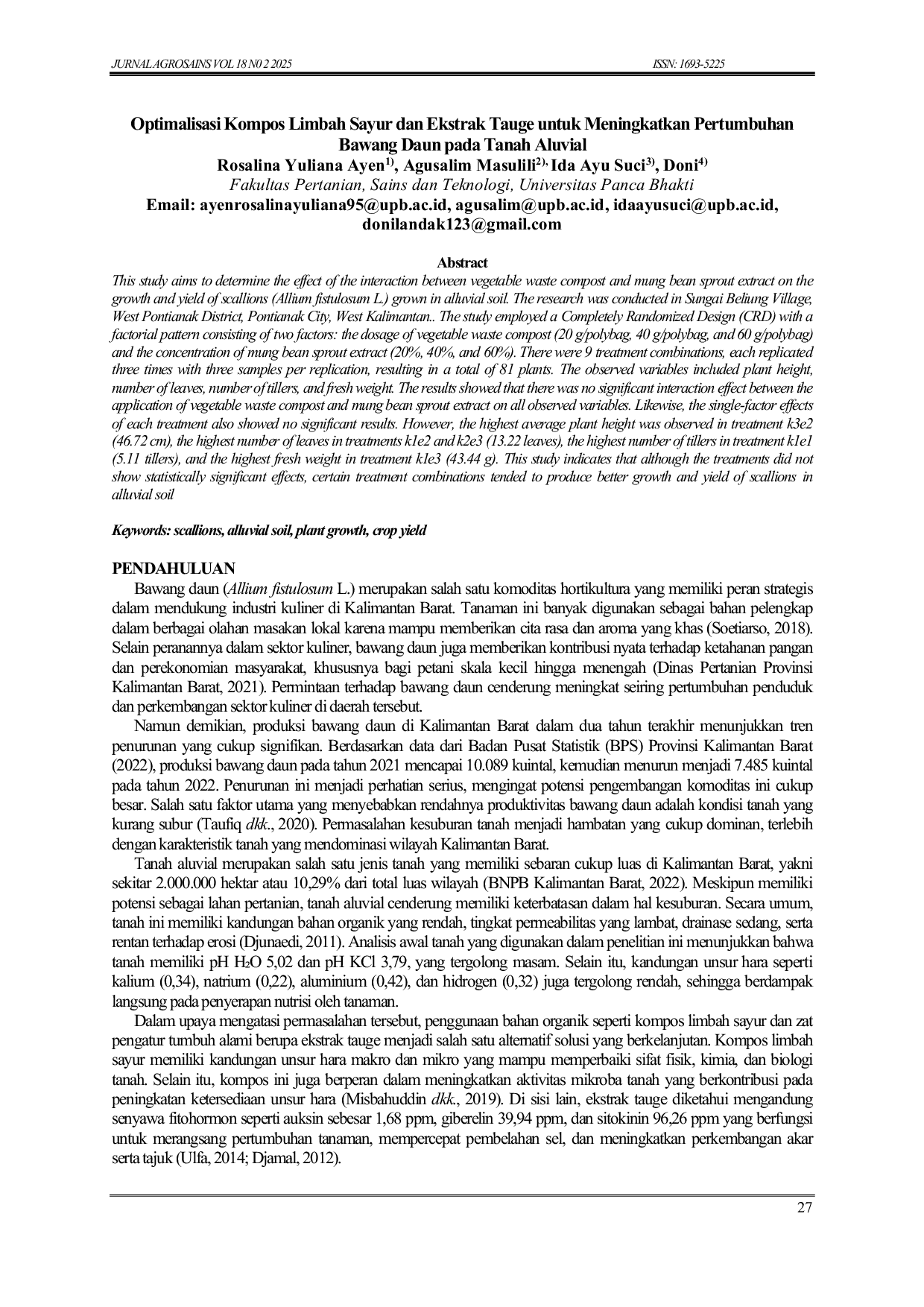 JURIS Optimalisasi Kompos Limbah Sayur dan Ekstrak Tauge untuk Meningkatkan Pertumbuhan Bawang Daun pada Tanah Aluvial