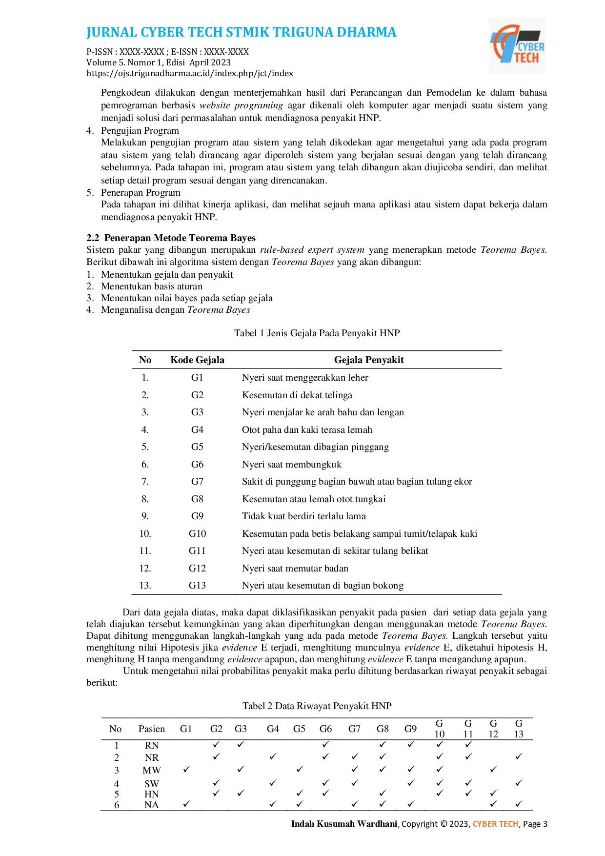 JURIS E Diagnosis Pada Penyakit Herniated Nucleus Pulposus HNP Dengan Teknik Probabilitas Teorema Bayes