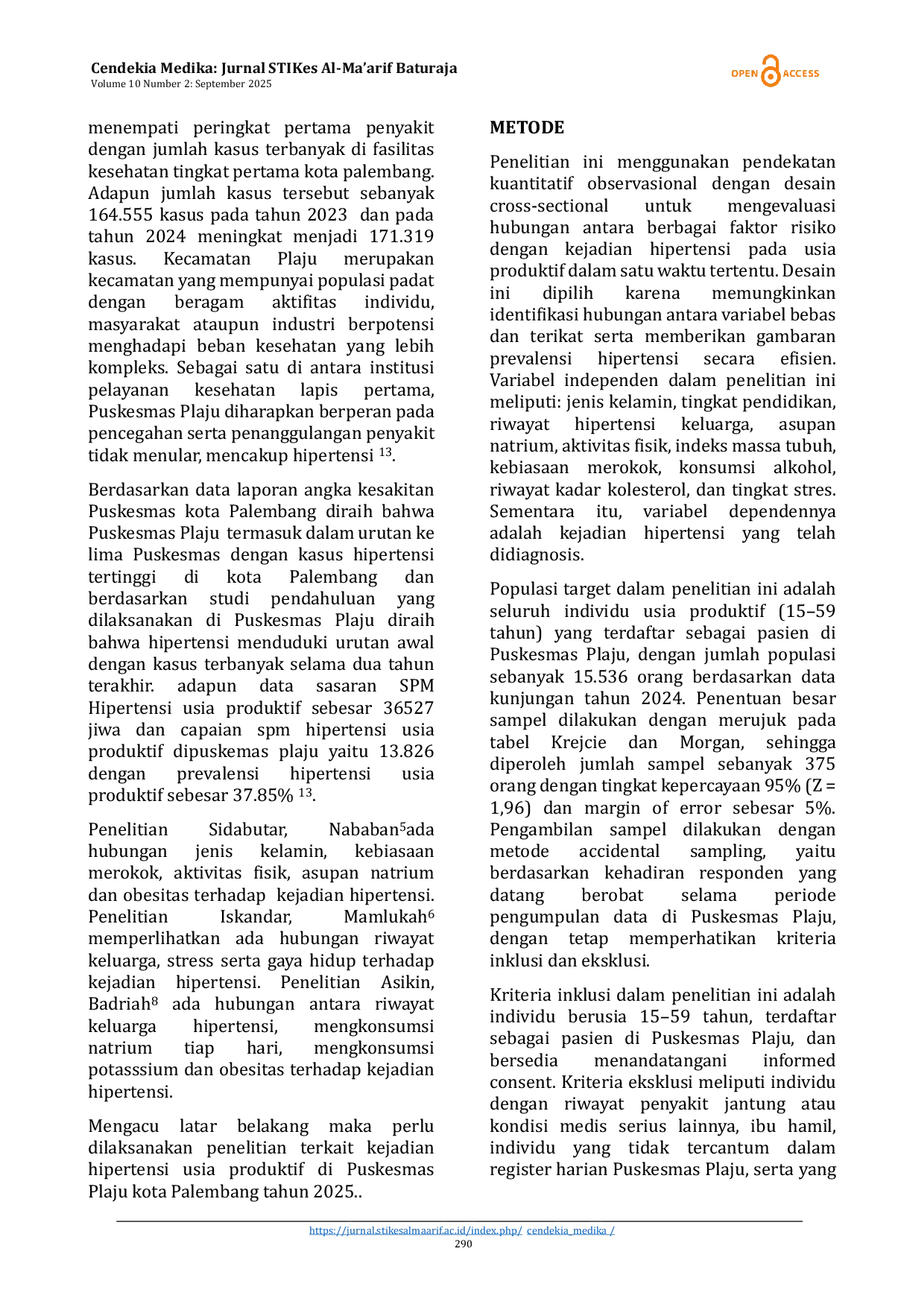 JURIS Analisis Kejadian Hipertensi Pada Kelompok Usia Produktif Di Puskesmas Plaju Kota Palembang