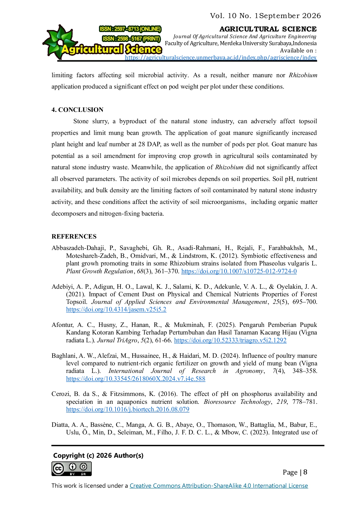 JURIS The Application of Goat Manure and Rhizobium on Contaminated Soil to Improve Growth and Yield of Mung Bean Vigna radiata L
