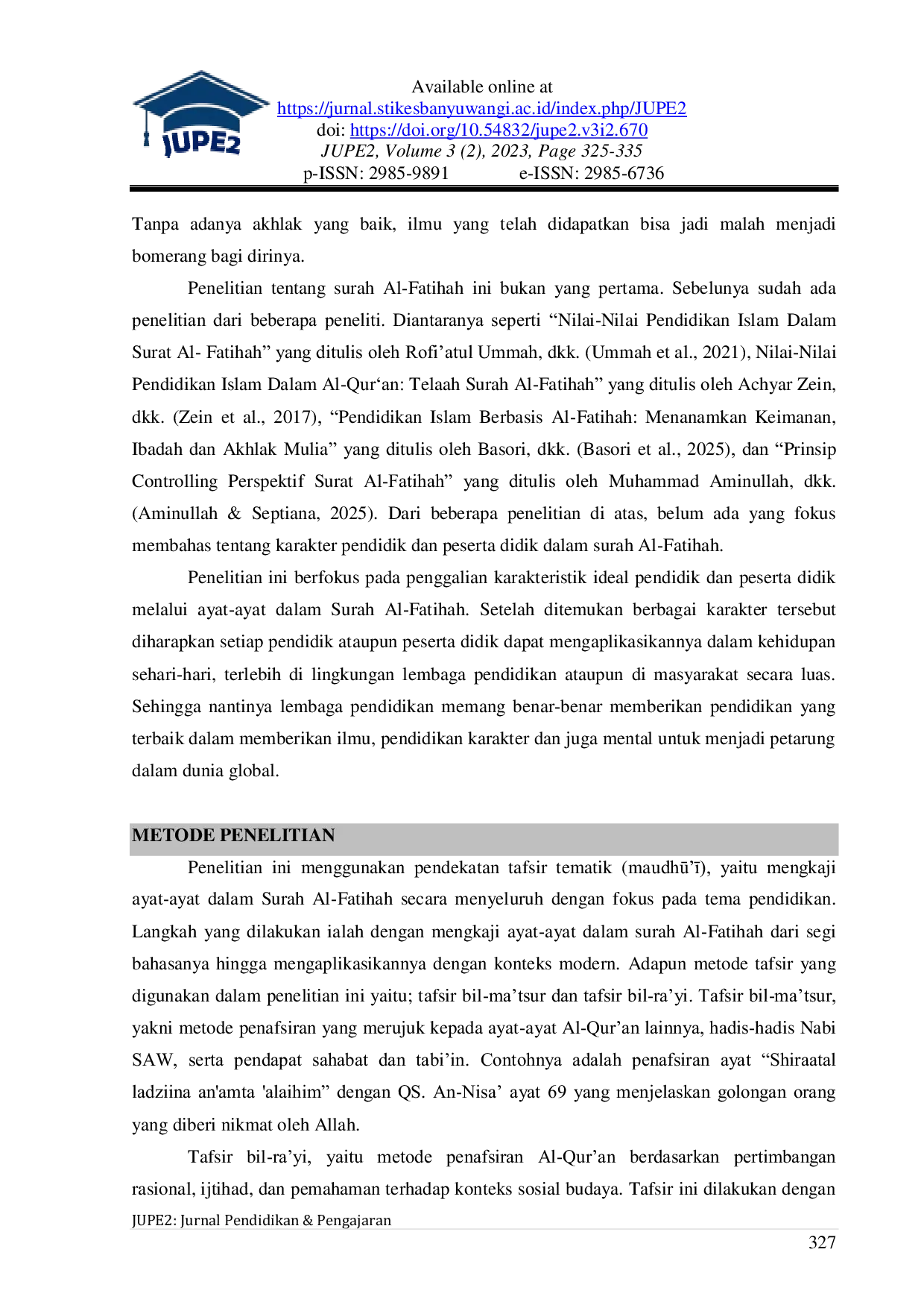 JURIS Karakteristik Pendidik Dan Peserta Didik Dalam Al Qur an Surah Al Fatihah