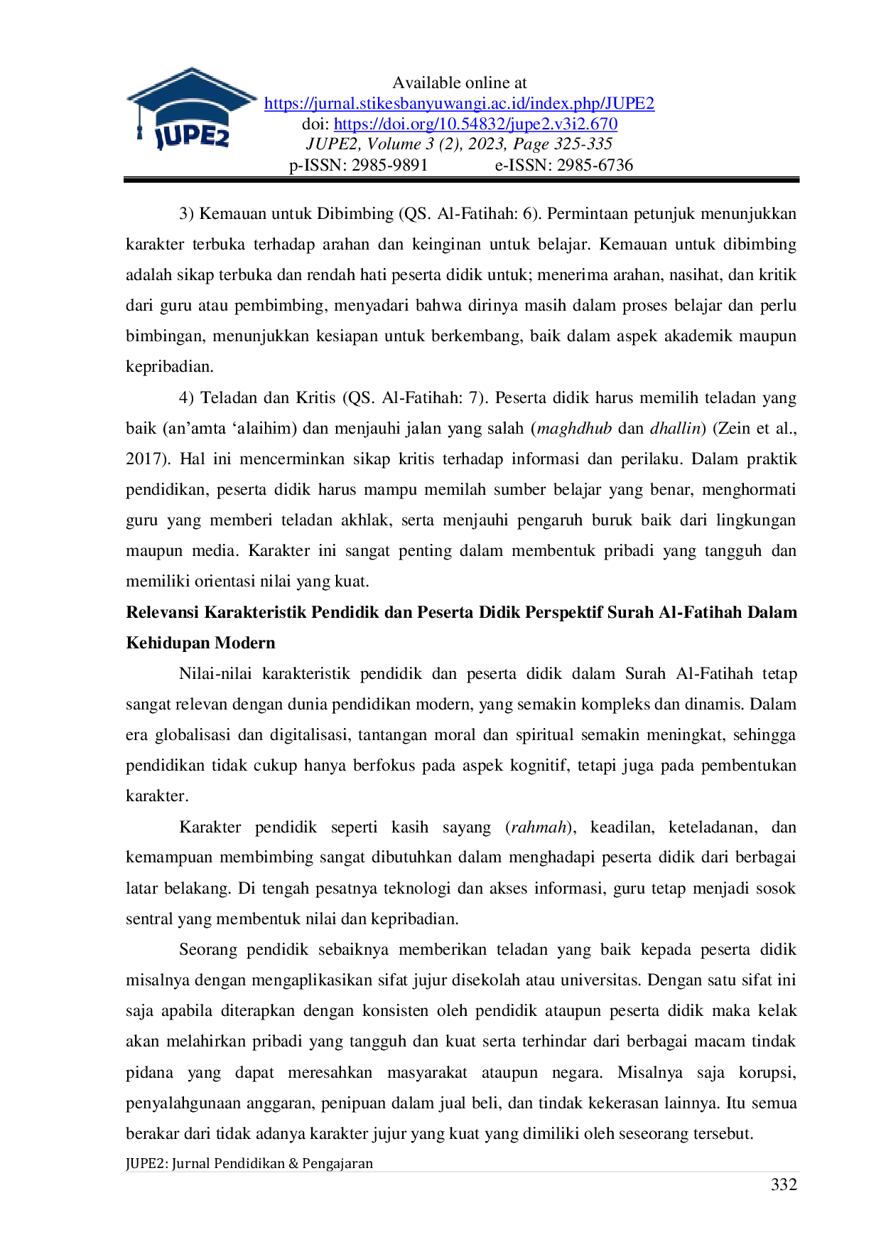 JURIS Karakteristik Pendidik Dan Peserta Didik Dalam Al Qur an Surah Al Fatihah