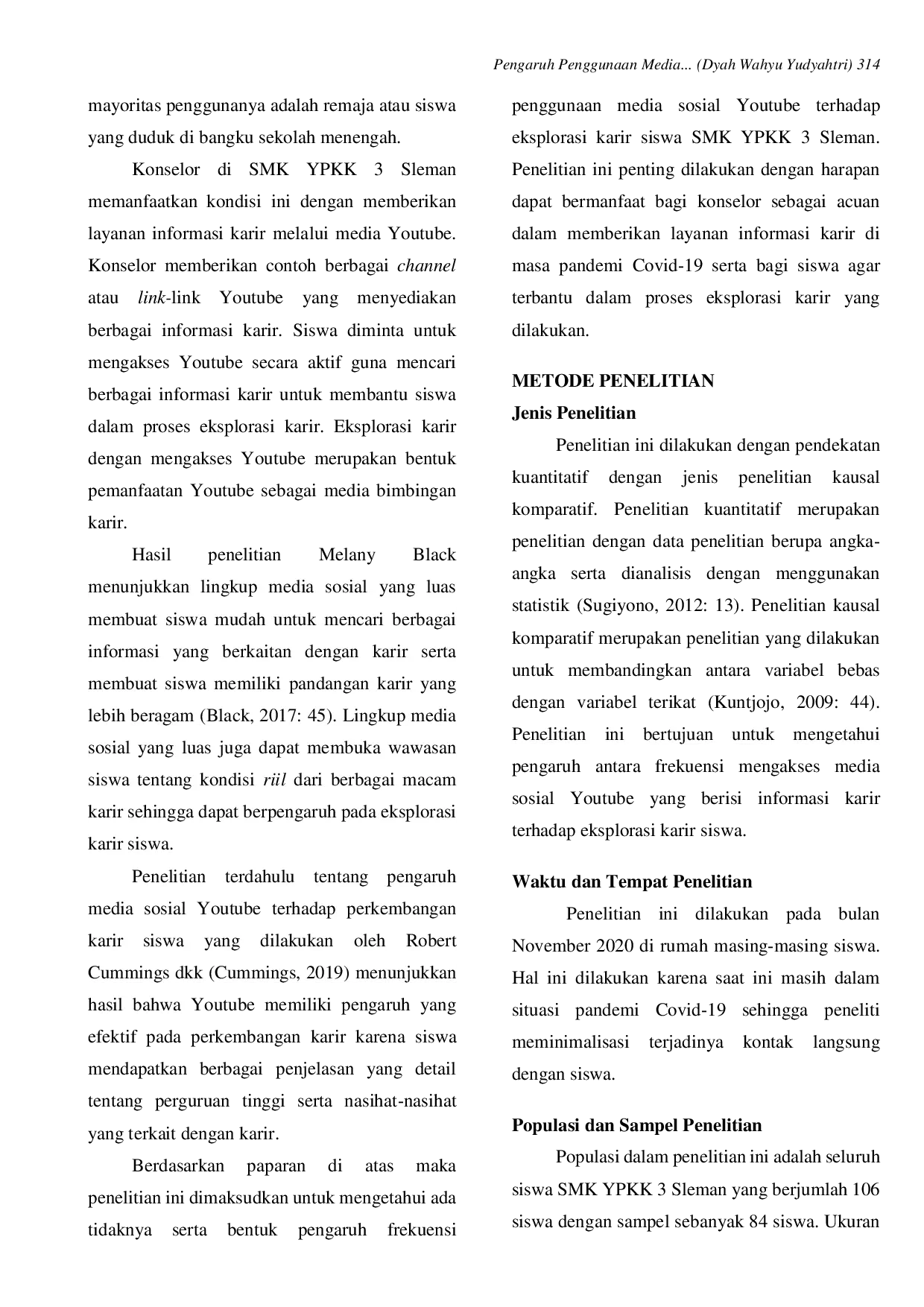 JURIS Pengaruh Penggunaan Media Sosial Youtube Terhadap Eksplorasi Karir Siswa SMK YPKK 3 Sleman