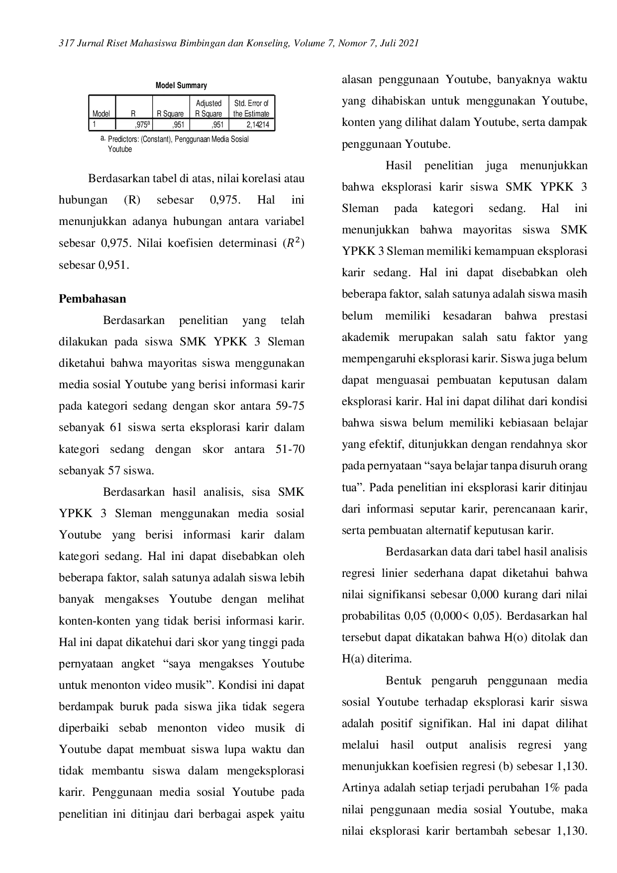 JURIS Pengaruh Penggunaan Media Sosial Youtube Terhadap Eksplorasi Karir Siswa SMK YPKK 3 Sleman