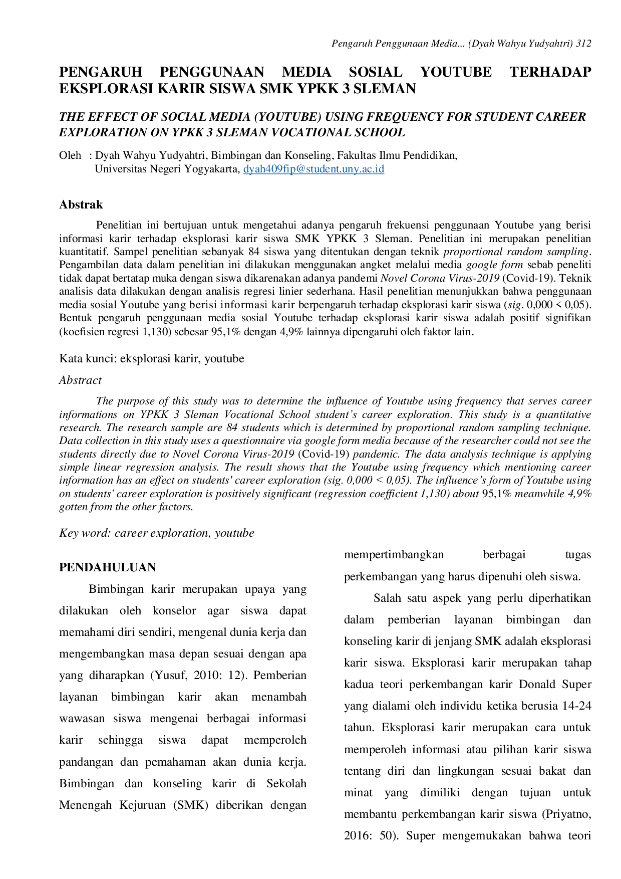 JURIS Pengaruh Penggunaan Media Sosial Youtube Terhadap Eksplorasi Karir Siswa SMK YPKK 3 Sleman