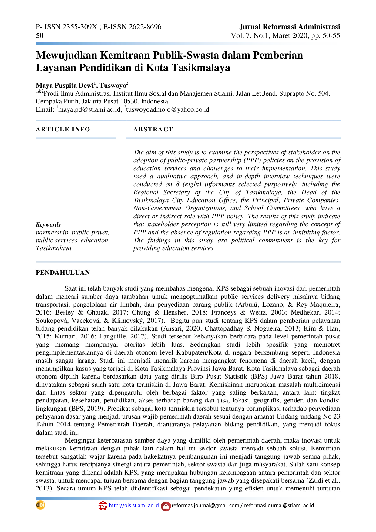 JURIS Mewujudkan Kemitraan Publik Swasta dalam Pemberian Layanan Pendidikan di Kota Tasikmalaya