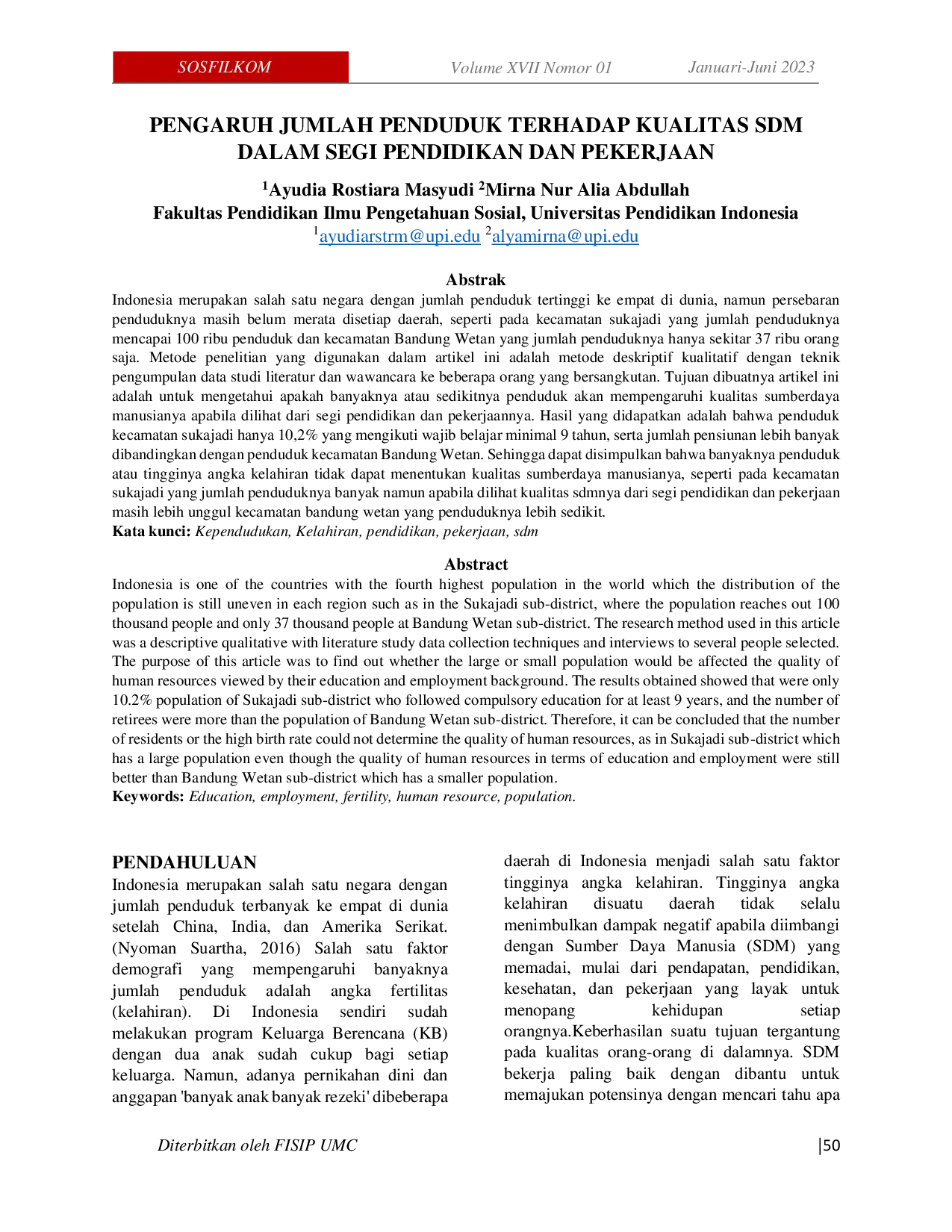 JURIS Pengaruh Jumlah Penduduk Terhadap Kualitas Sdm Dalam Segi Pendidikan Dan Pekerjaan