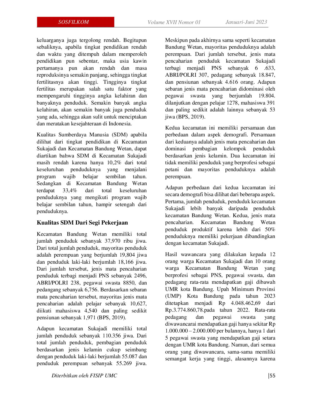 JURIS Pengaruh Jumlah Penduduk Terhadap Kualitas Sdm Dalam Segi Pendidikan Dan Pekerjaan