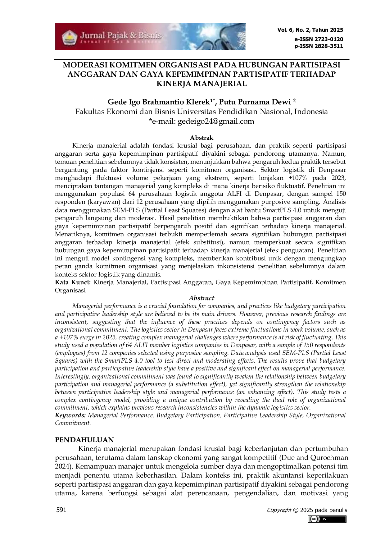 JURIS Moderasi Komitmen Organisasi Pada Hubungan Partisipasi Anggaran Dan Gaya Kepemimpinan Partisipatif Terhadap Kinerja Manajerial