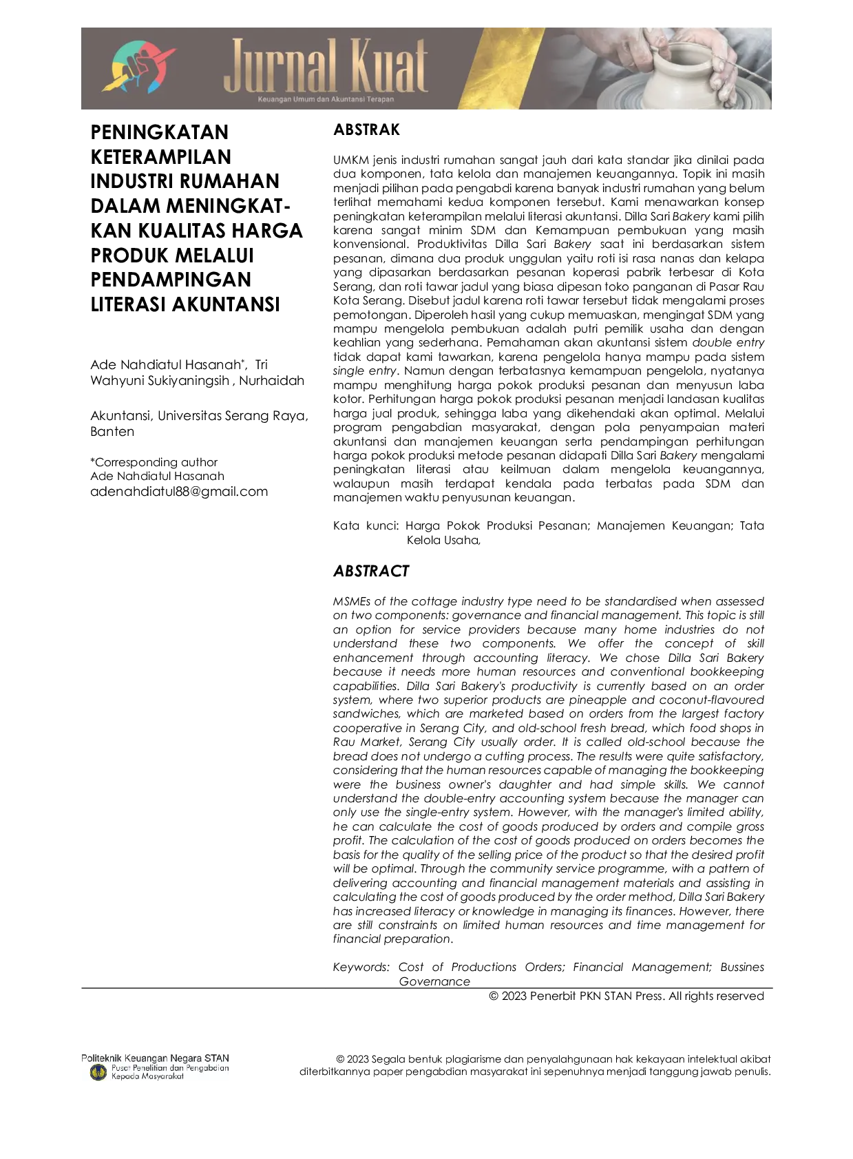 JURIS Peningkatan Keterampilan Industri Rumahan dalam Meningkatkan Kualitas Harga Produk Melalui Pendampingan Literasi Akuntansi