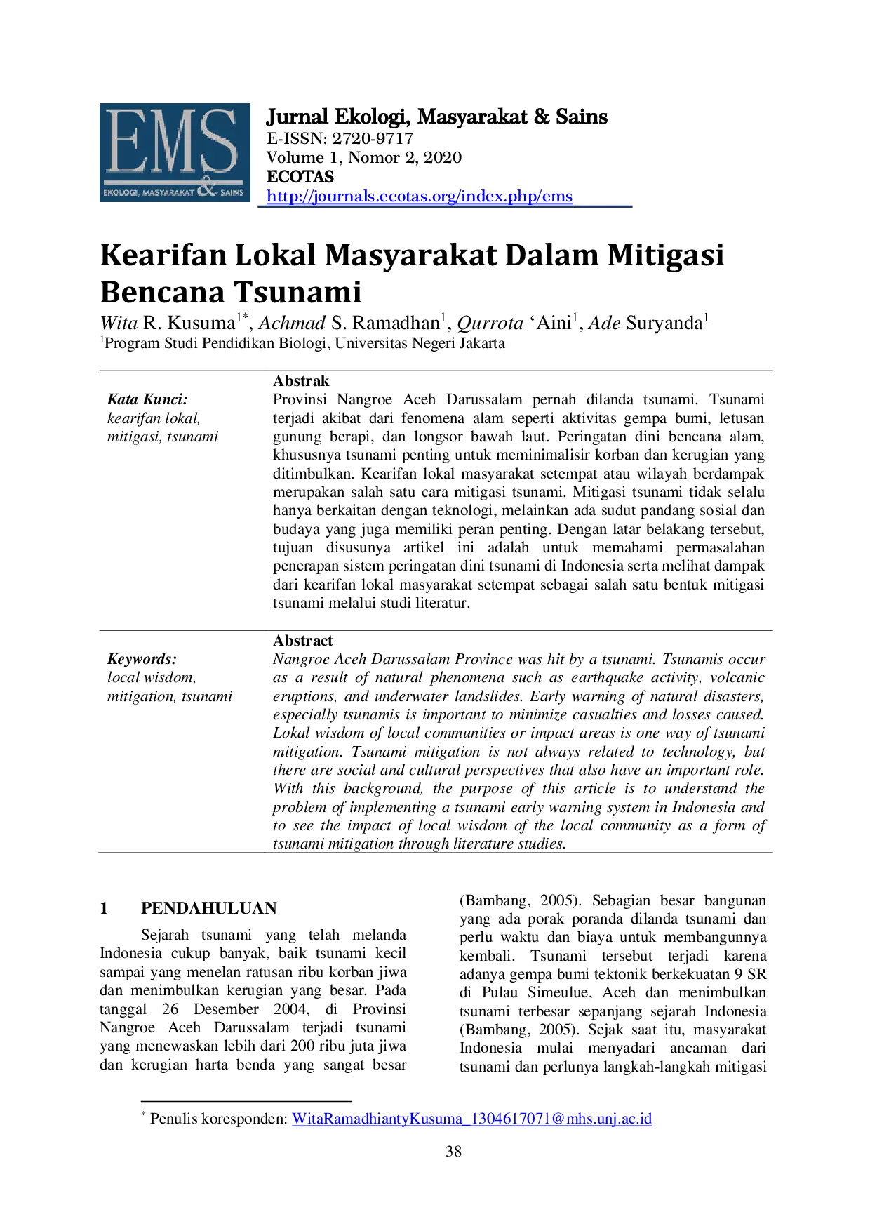 JURIS Kearifan Lokal Masyarakat Dalam Mitigasi Bencana Tsunami