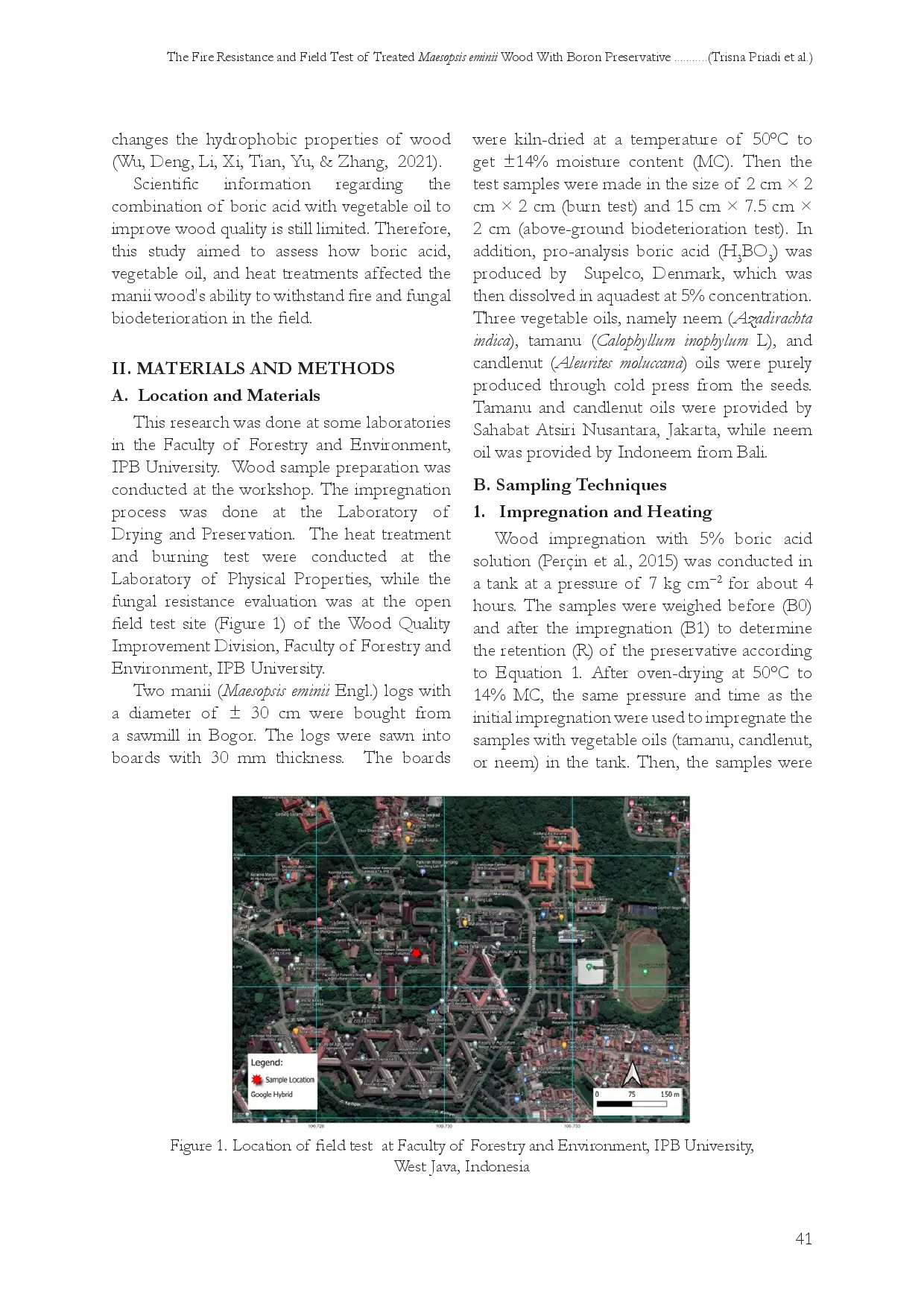 juris THE FIRE RESISTANCE AND FIELD TEST OF TREATED Maesopsis eminii WOOD WITH BORON PRESERVATIVE VEGETABLE OILS AND HEATING
