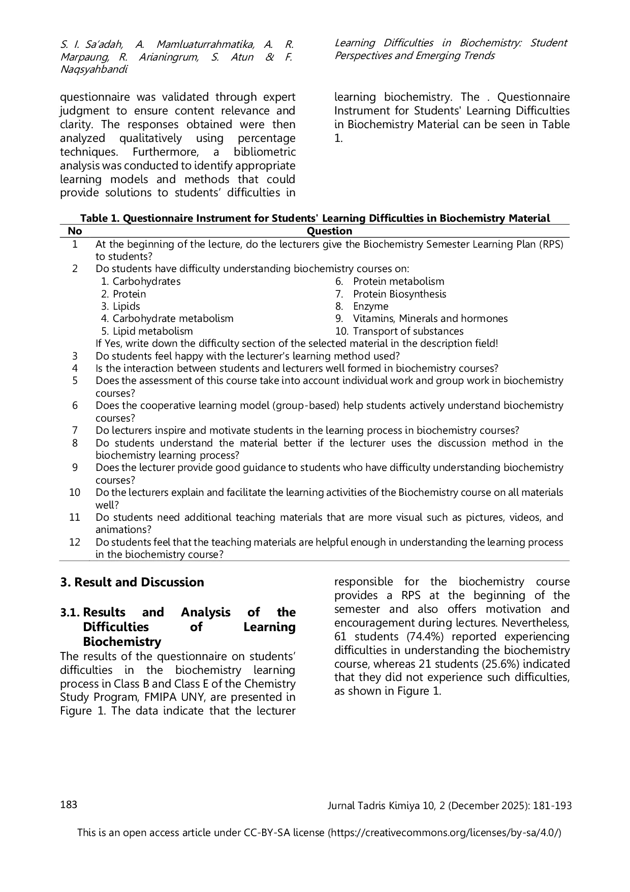 JURIS Learning Difficulties in Biochemistry Student Perspectives and Emerging Trends