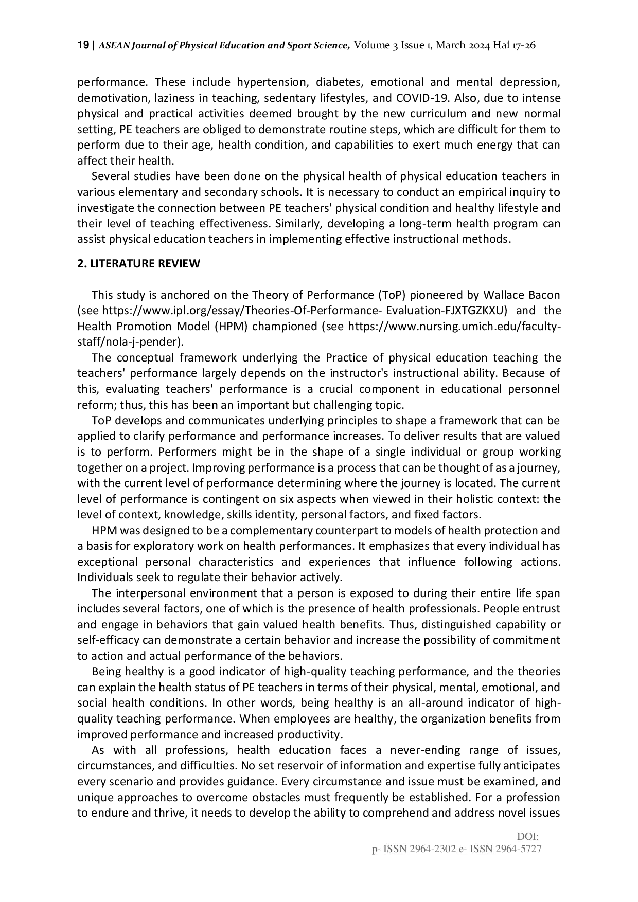 JURIS Health Related Factors and Teaching Performance of Physical Education Teachers Amidst COVID 19 Pandemic