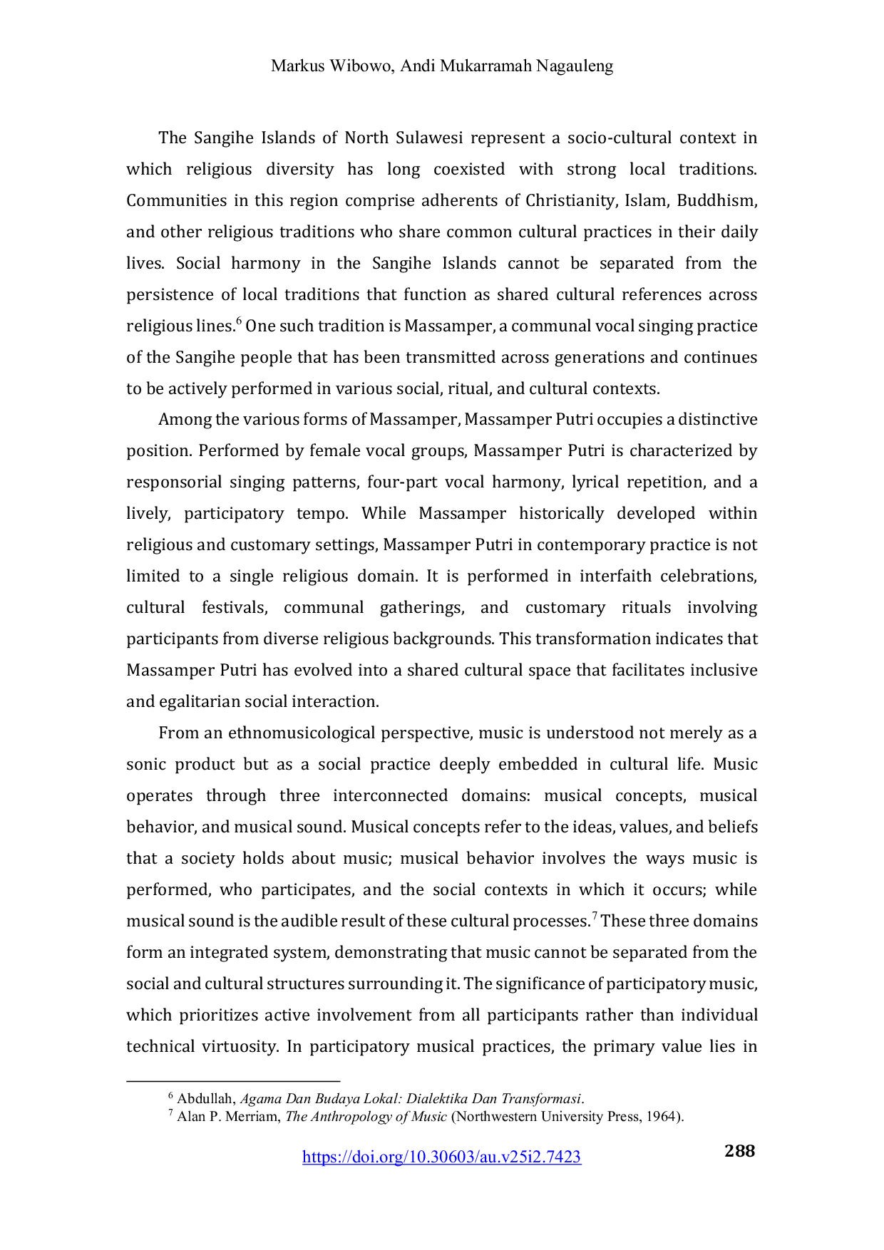 JURIS Values of Moderation in Local Musical Traditions Learning Religious Moderation from the Massamper Putri Tradition in the Multireligious Sangihe Community