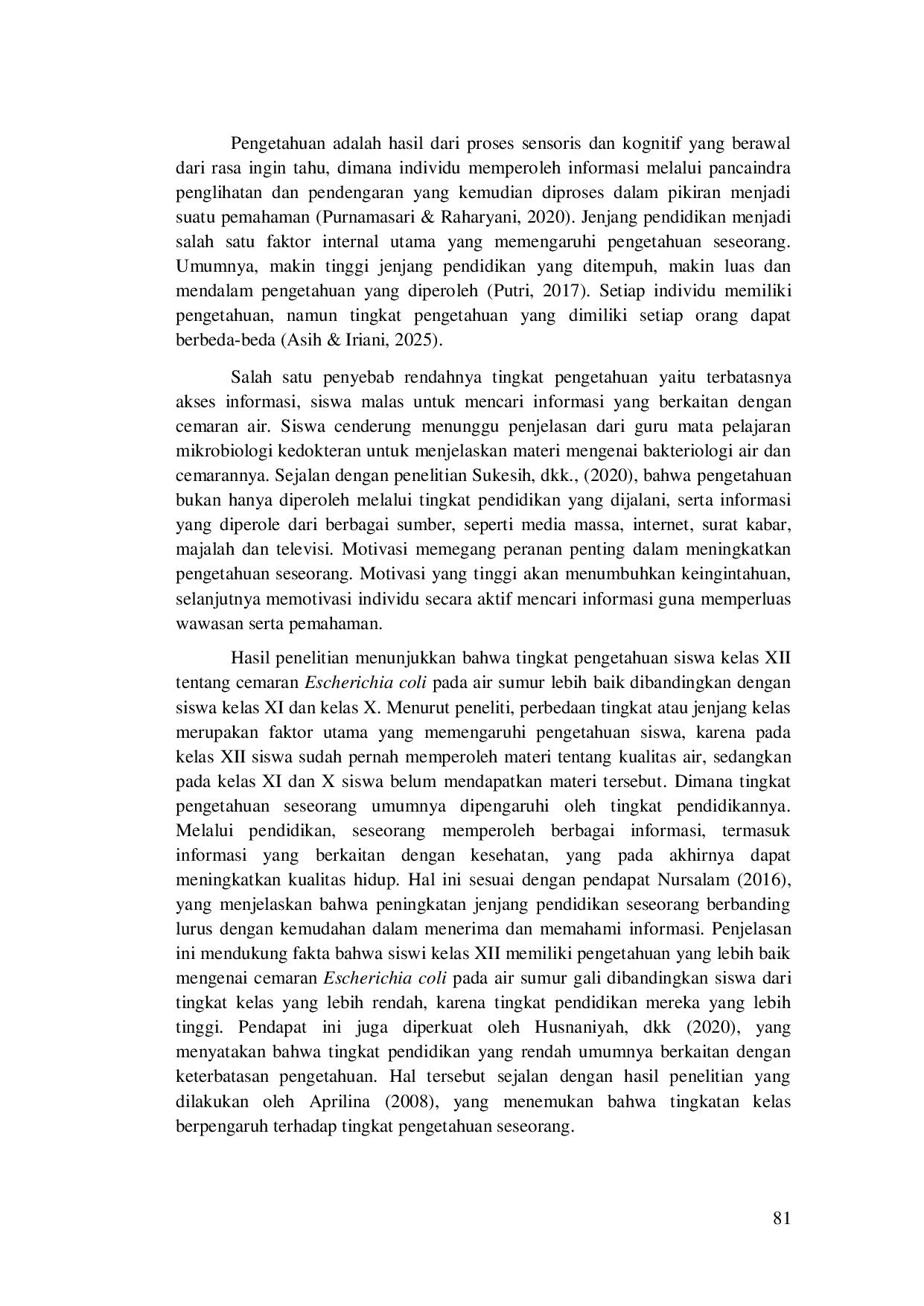 JURIS GAMBARAN TINGKAT PENGETAHUAN SISWA TERHADAP CEMARAN Escherichia coli PADA AIR SUMUR GALI