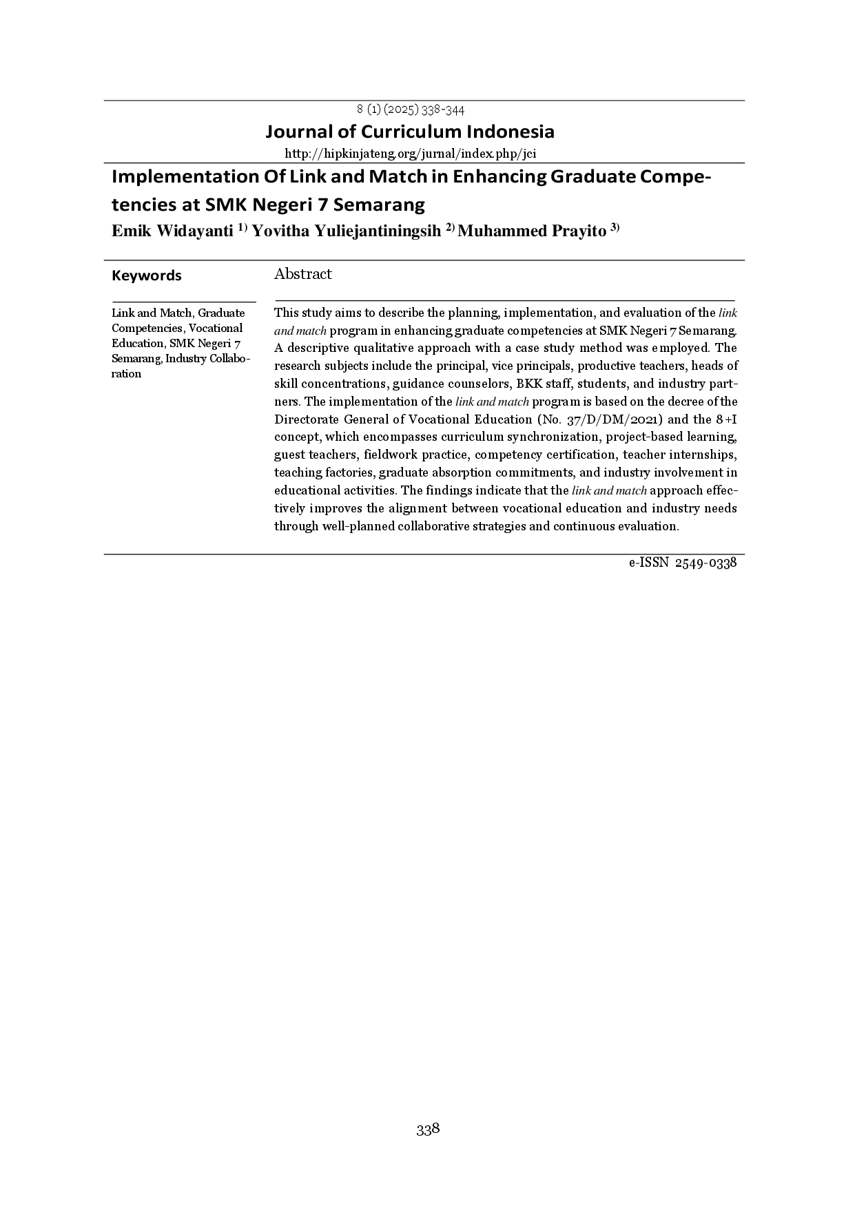 juris Implementation Of Link and Match in Enhancing Graduate Competen cies at SMK Negeri 7 Semarang