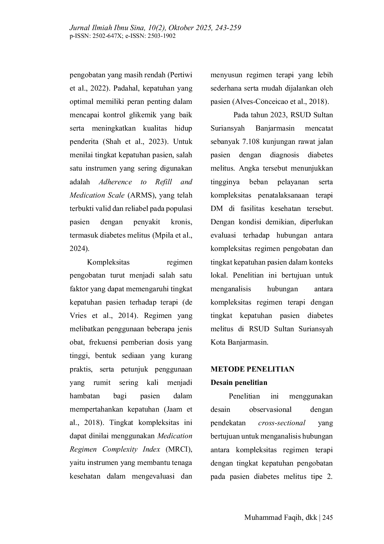 JURIS Hubungan Kompleksitas Regimen Obat Dengan Kepatuhan Pengobatan Pasien Diabetes Melitus Tipe 2