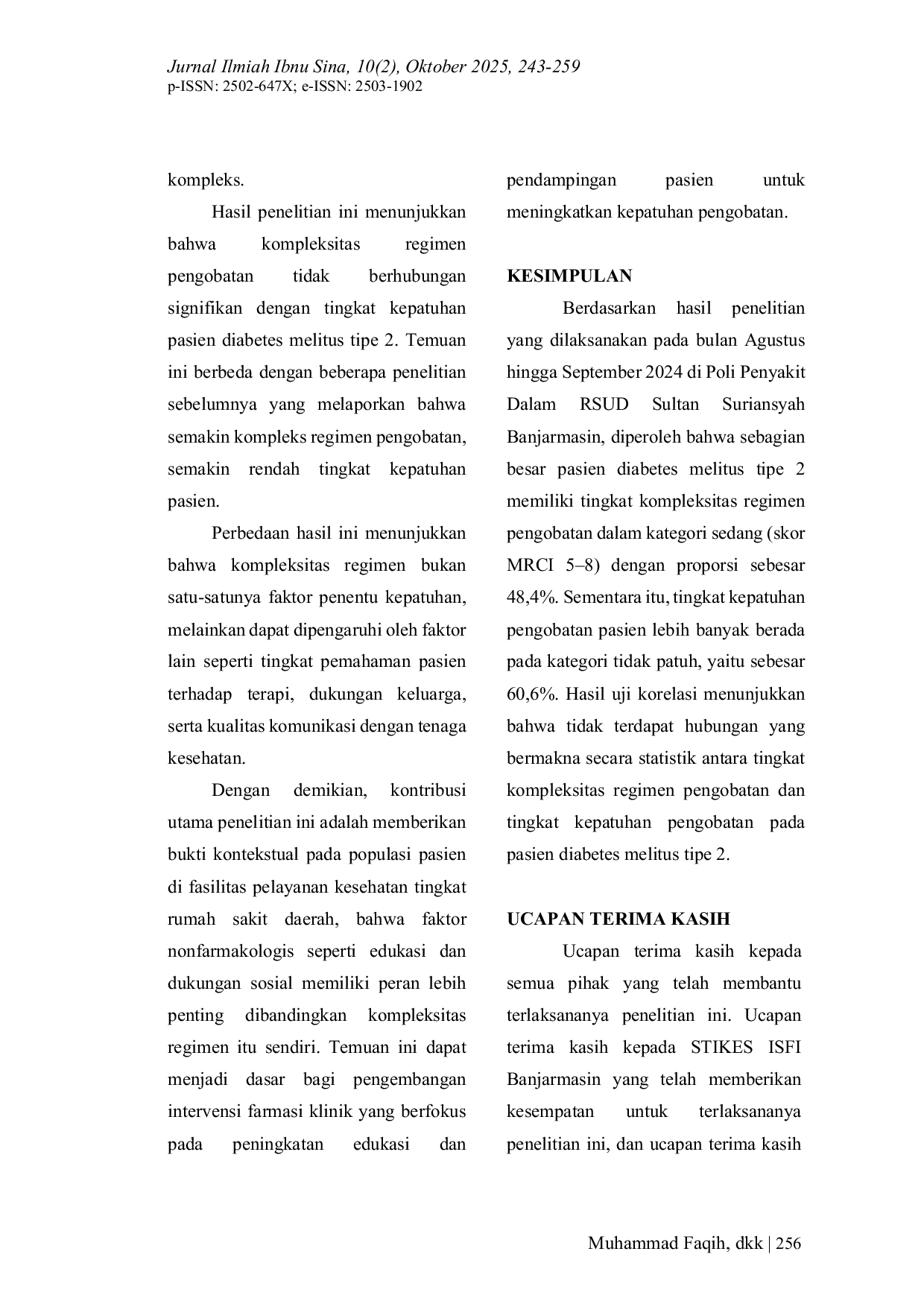JURIS Hubungan Kompleksitas Regimen Obat Dengan Kepatuhan Pengobatan Pasien Diabetes Melitus Tipe 2