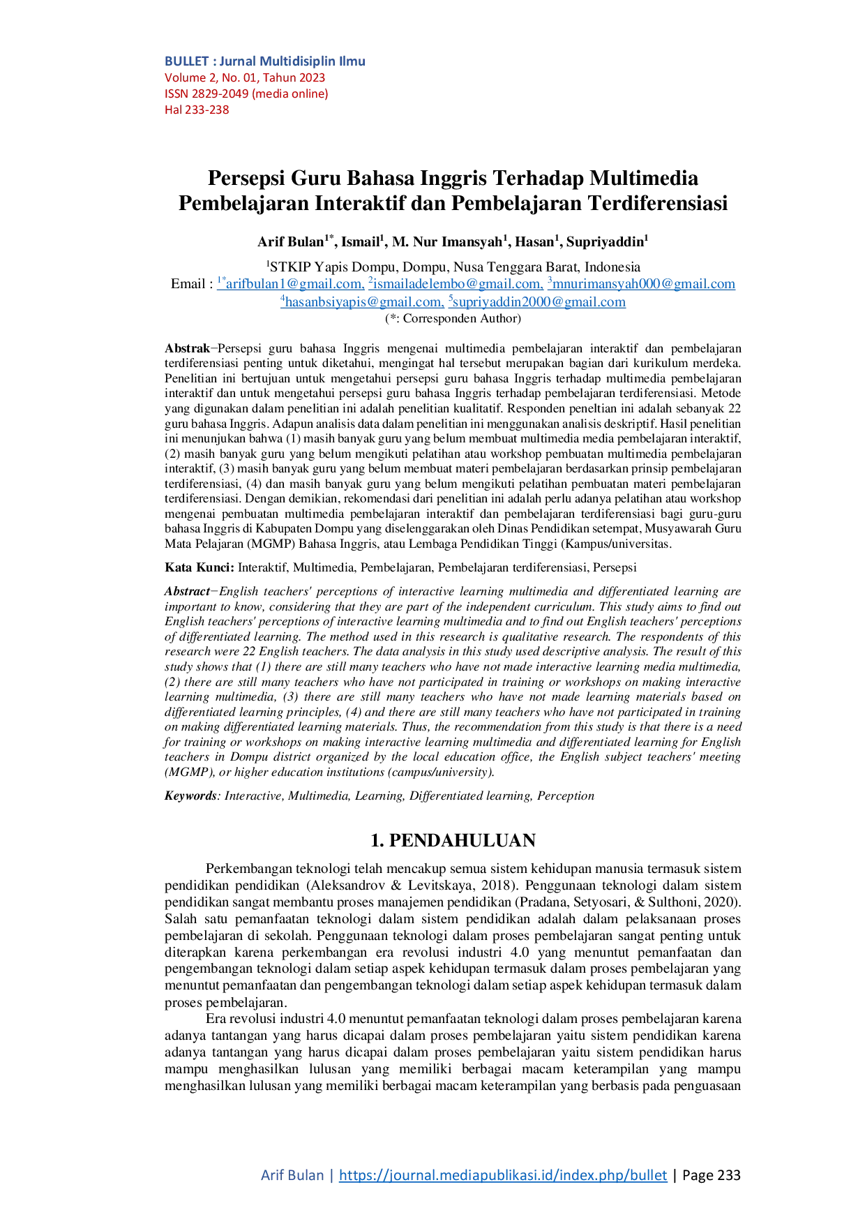 JURIS Persepsi Guru Bahasa Inggris Terhadap Multimedia Pembelajaran Interaktif dan Pembelajaran Terdiferensiasi