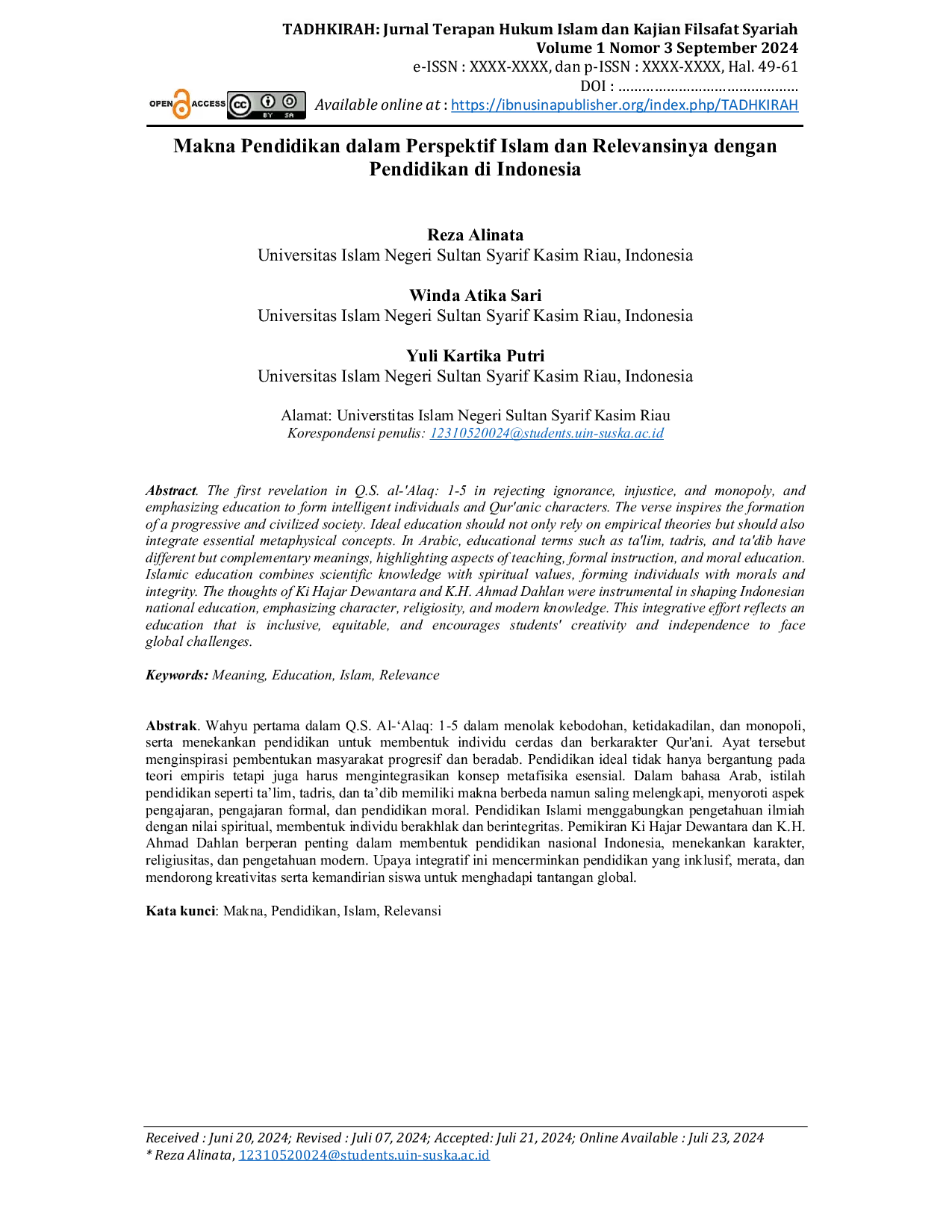 JURIS Makna Pendidikan dalam Perspektif Islam dan Relevansinya dengan Pendidikan di Indonesia