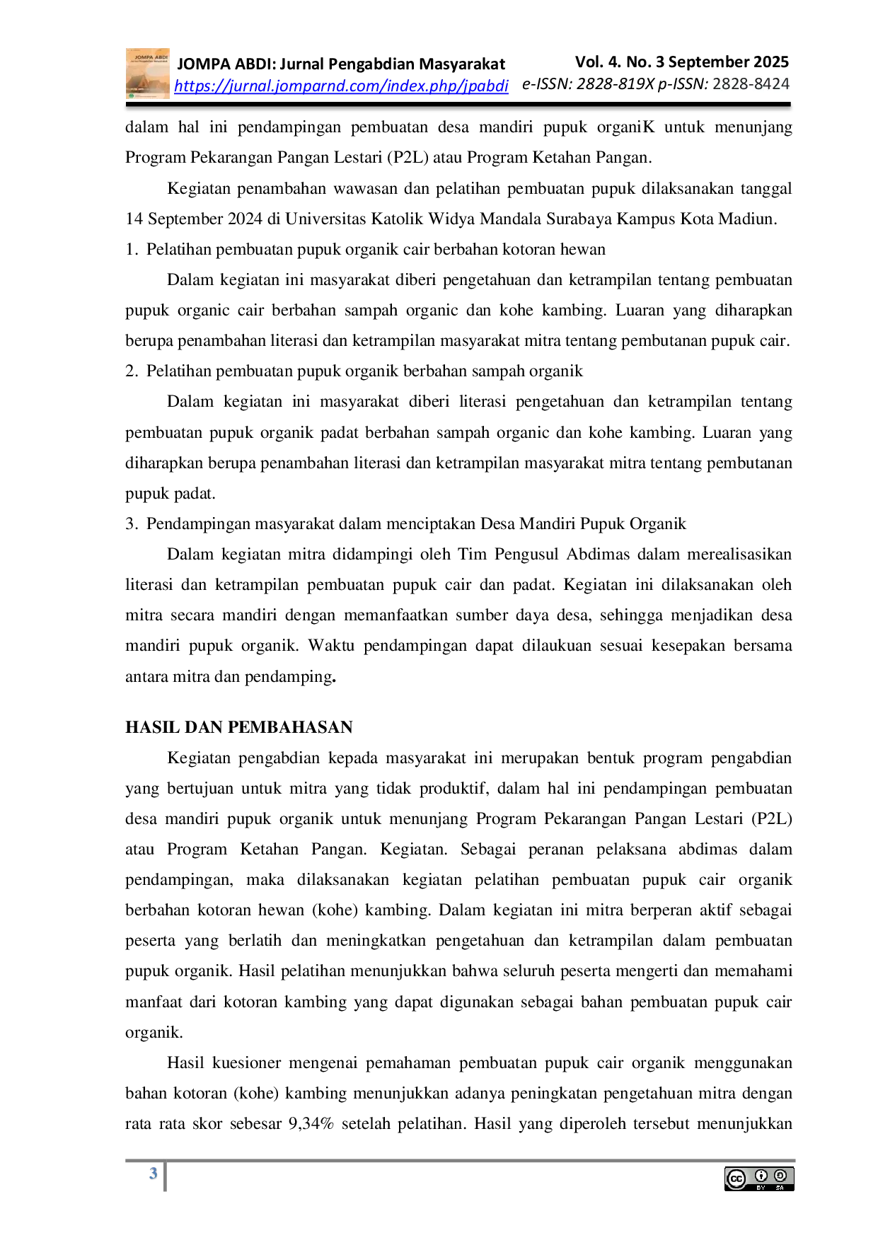 JURIS Pelatihan Pembuatan Pupuk Organik Cair Di Kelurahan Rejomulyo Kecamatan Kartoharjo Kota Madiun