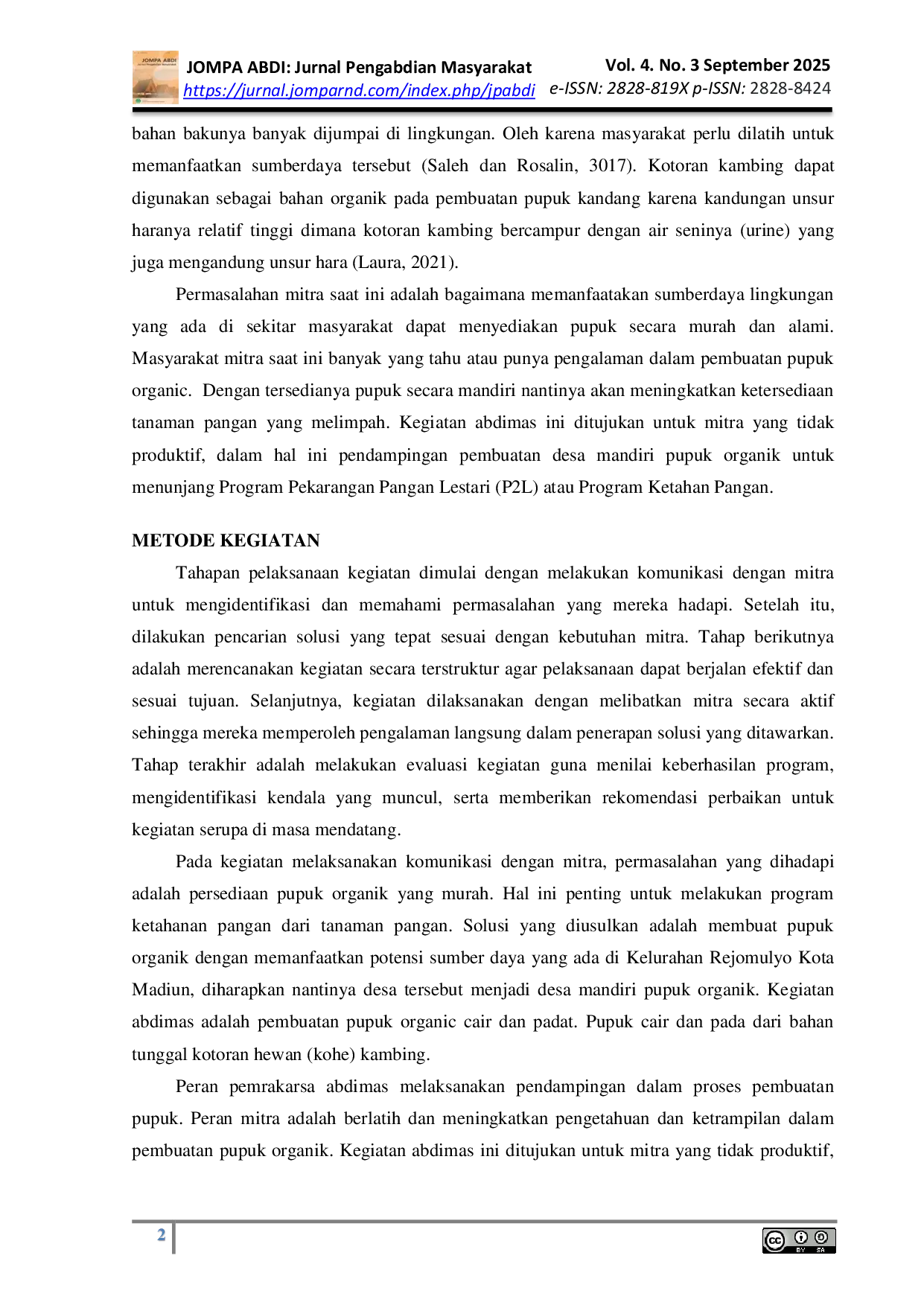 JURIS Pelatihan Pembuatan Pupuk Organik Cair Di Kelurahan Rejomulyo Kecamatan Kartoharjo Kota Madiun