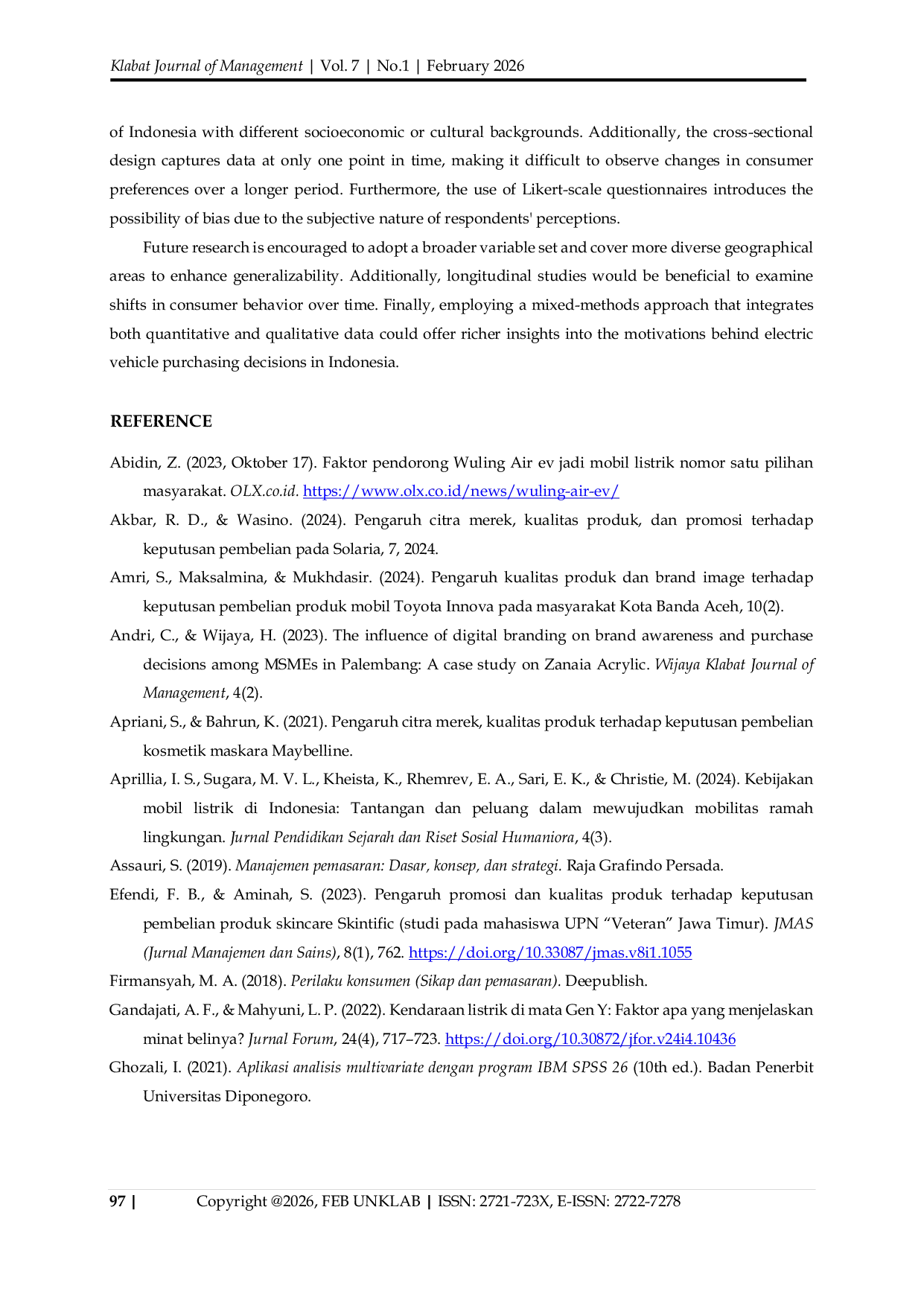 JURIS Brand Image and Product Quality as Determinants of Electric Car Purchase Decisions in Depok City