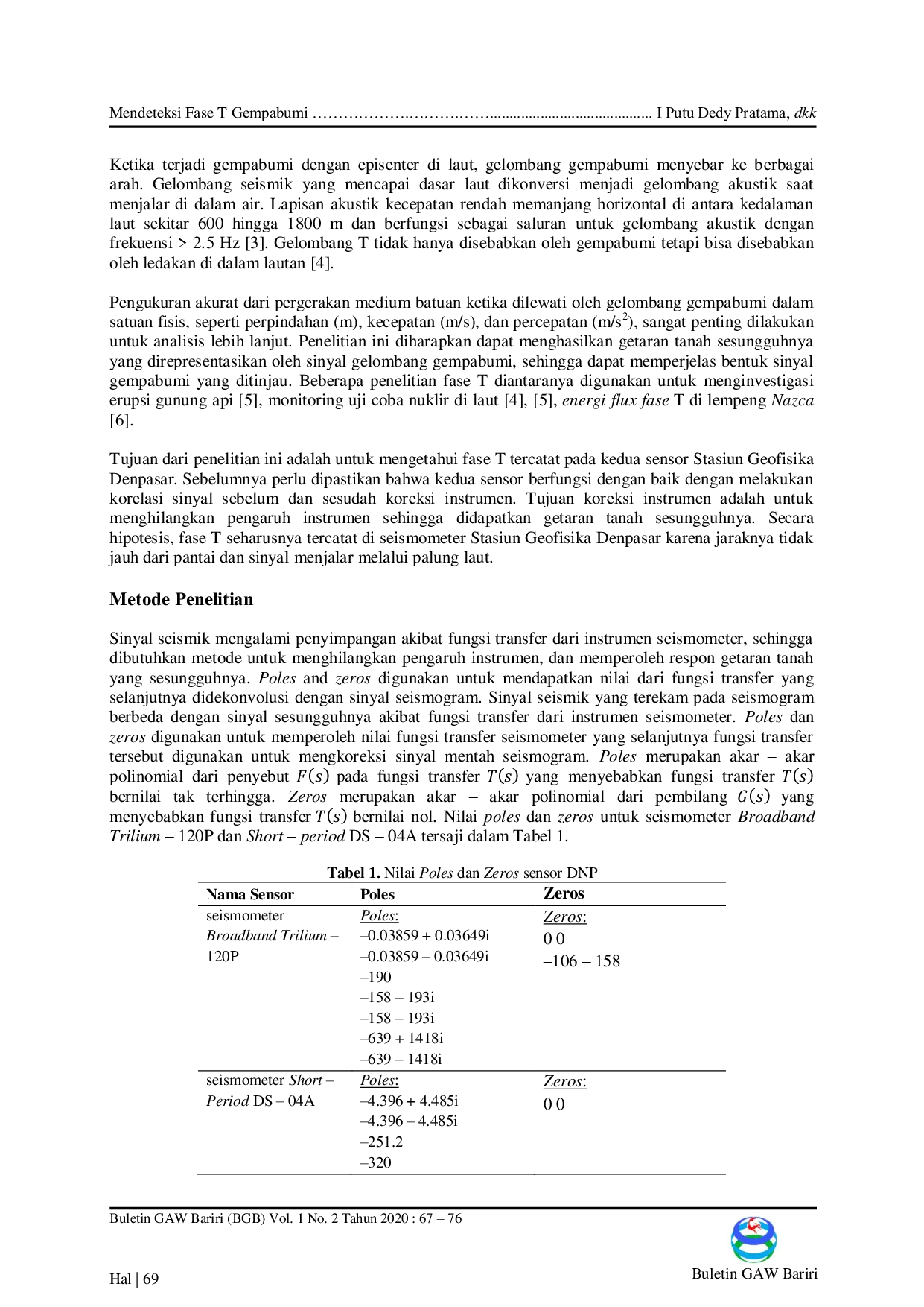 JURIS Mendeteksi Fase T Gempabumi Outer Rise Selatan Bali 18 Maret 2020 Menggunakan Seismometer Broadband dan Short Period