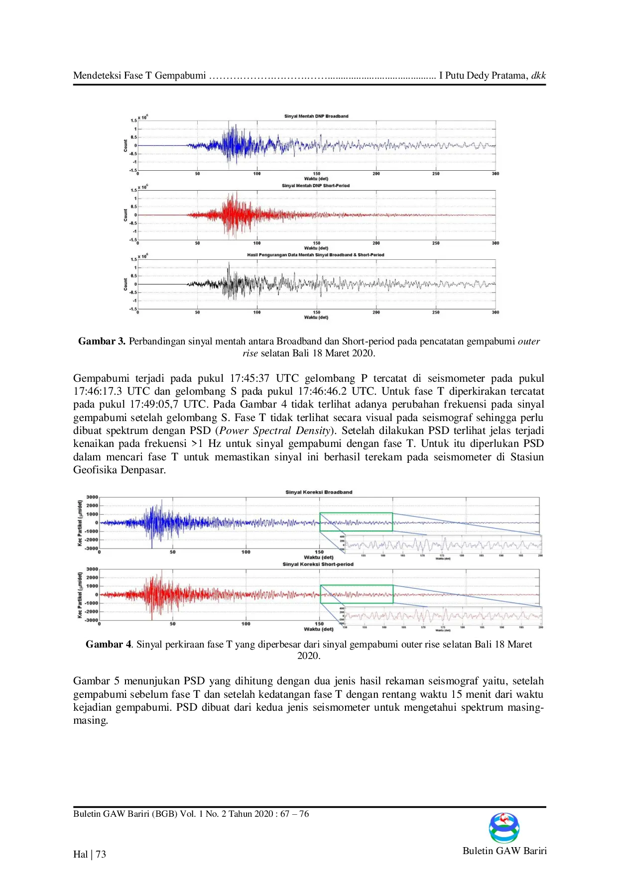 JURIS Mendeteksi Fase T Gempabumi Outer Rise Selatan Bali 18 Maret 2020 Menggunakan Seismometer Broadband dan Short Period