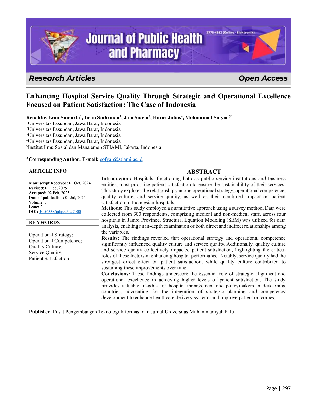 JURIS Enhancing Hospital Service Quality Through Strategic and Operational Excellence Focused on Patient Satisfaction The Case of Indonesia