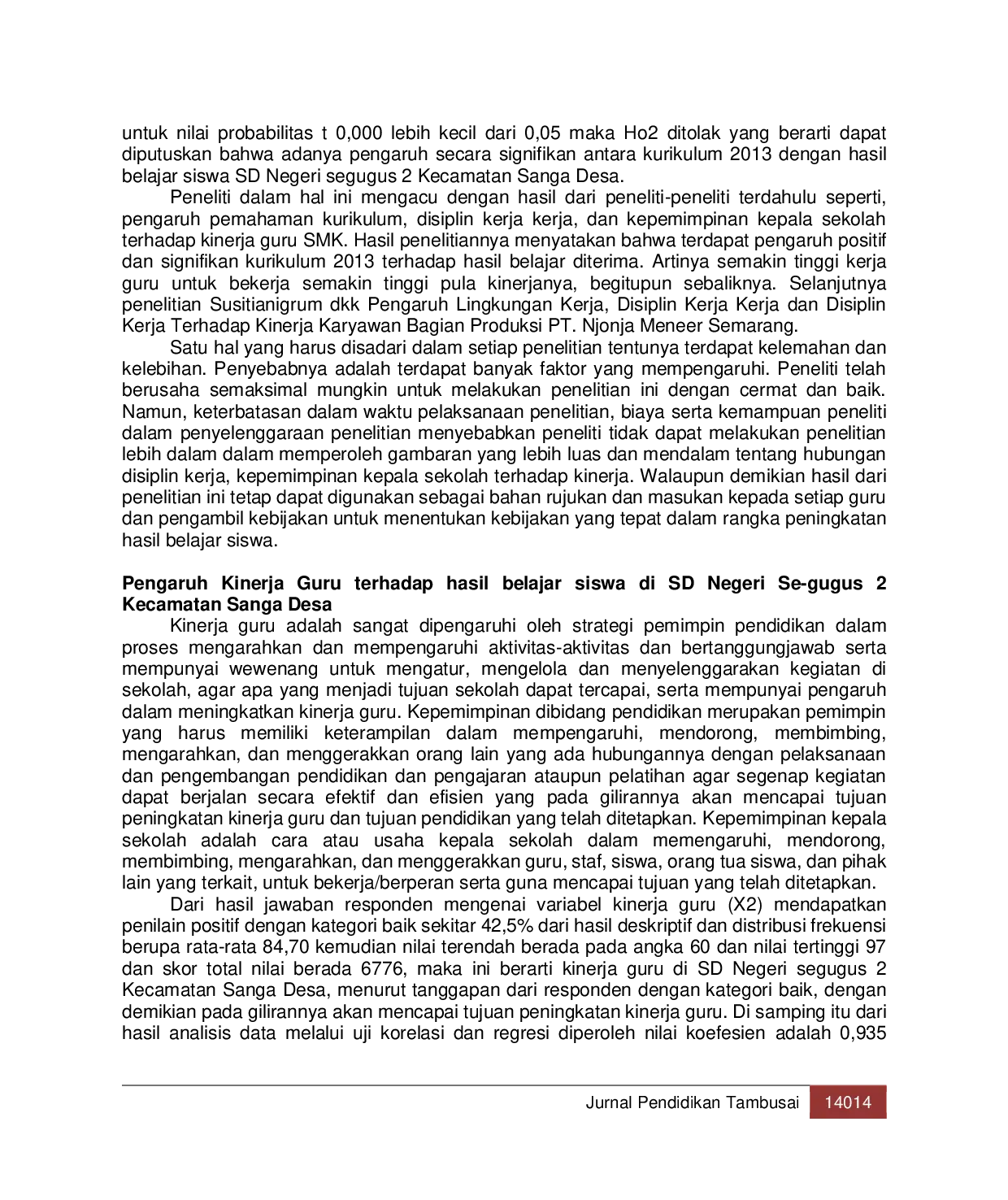 JURIS Pengaruh Kurikulum 2013 dan Kinerja Guru Terhadap Hasil Belajar Siswa