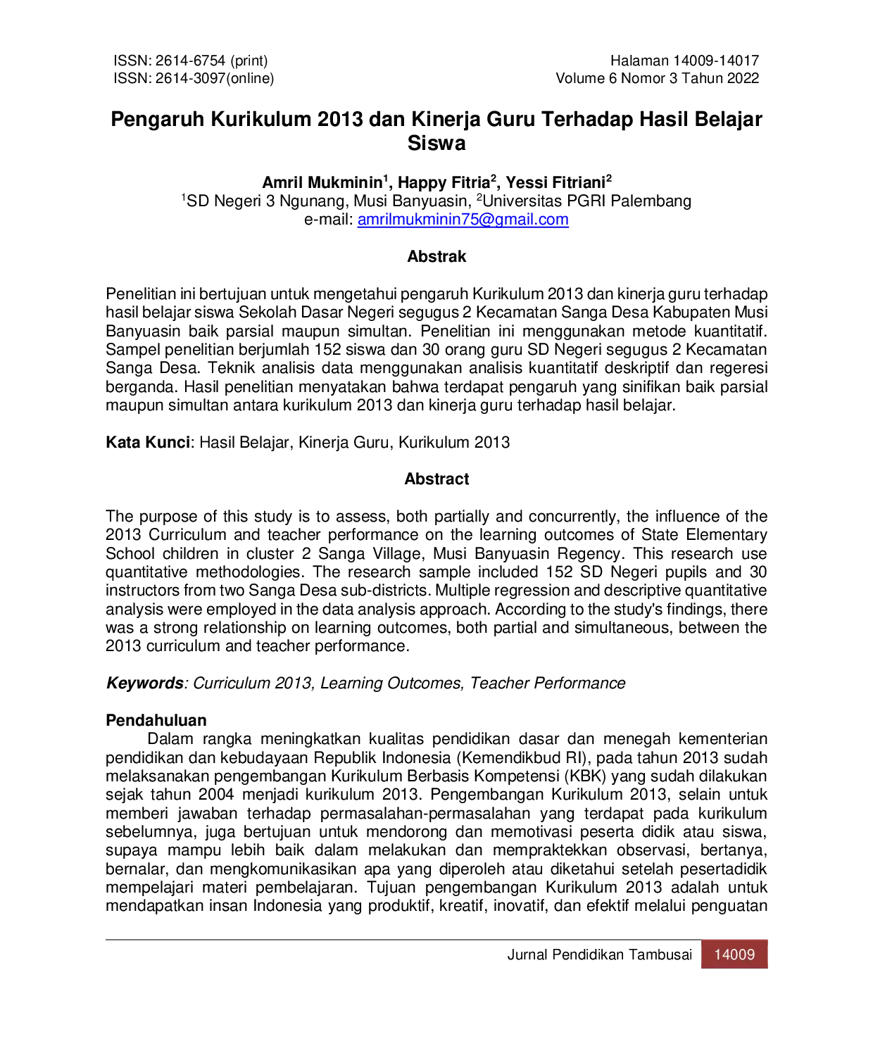 JURIS Pengaruh Kurikulum 2013 dan Kinerja Guru Terhadap Hasil Belajar Siswa