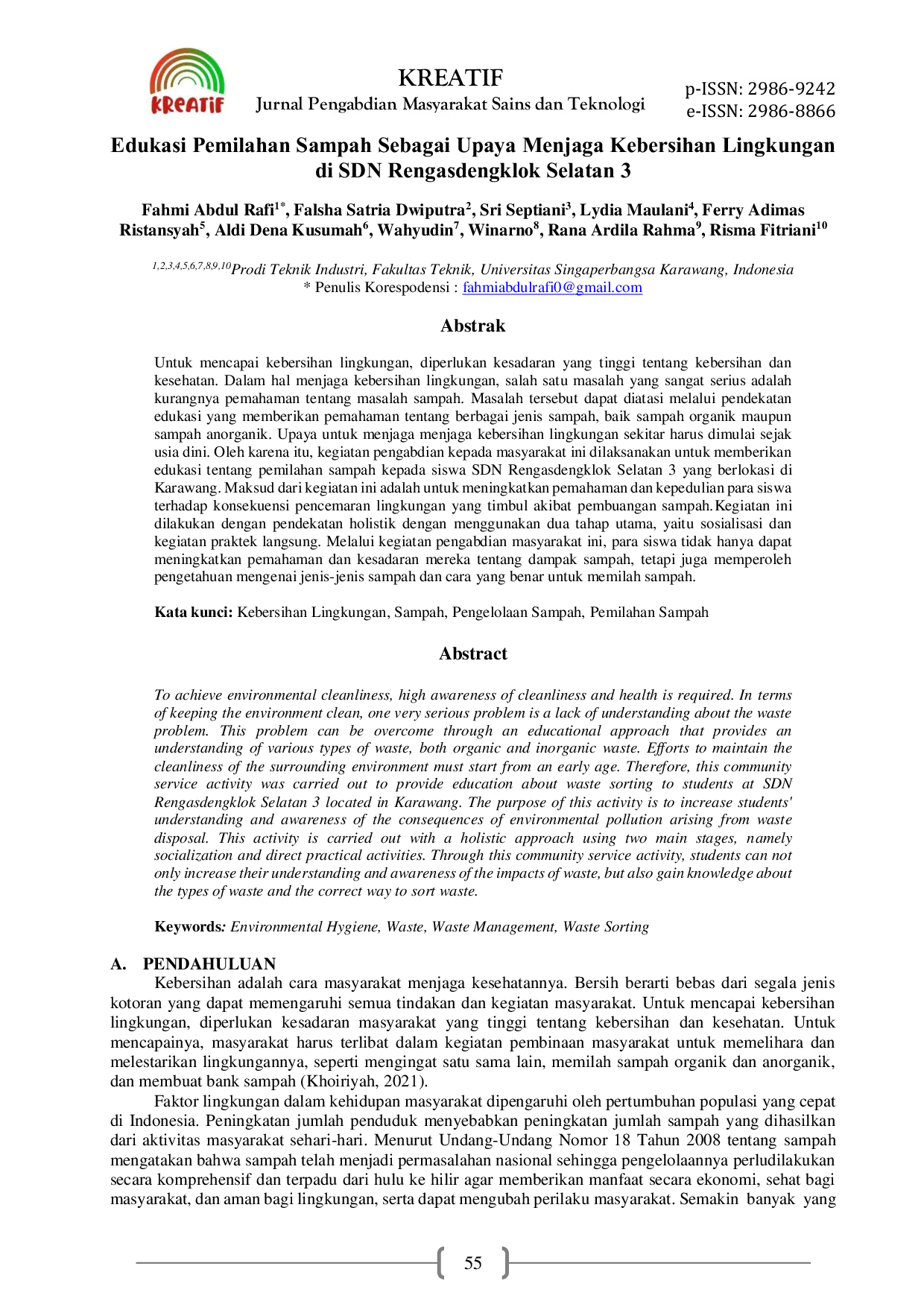 JURIS Edukasi Pemilahan Sampah Sebagai Upaya Menjaga Kebersihan Lingkungan Di SDN Rengasdengklok Selatan 3