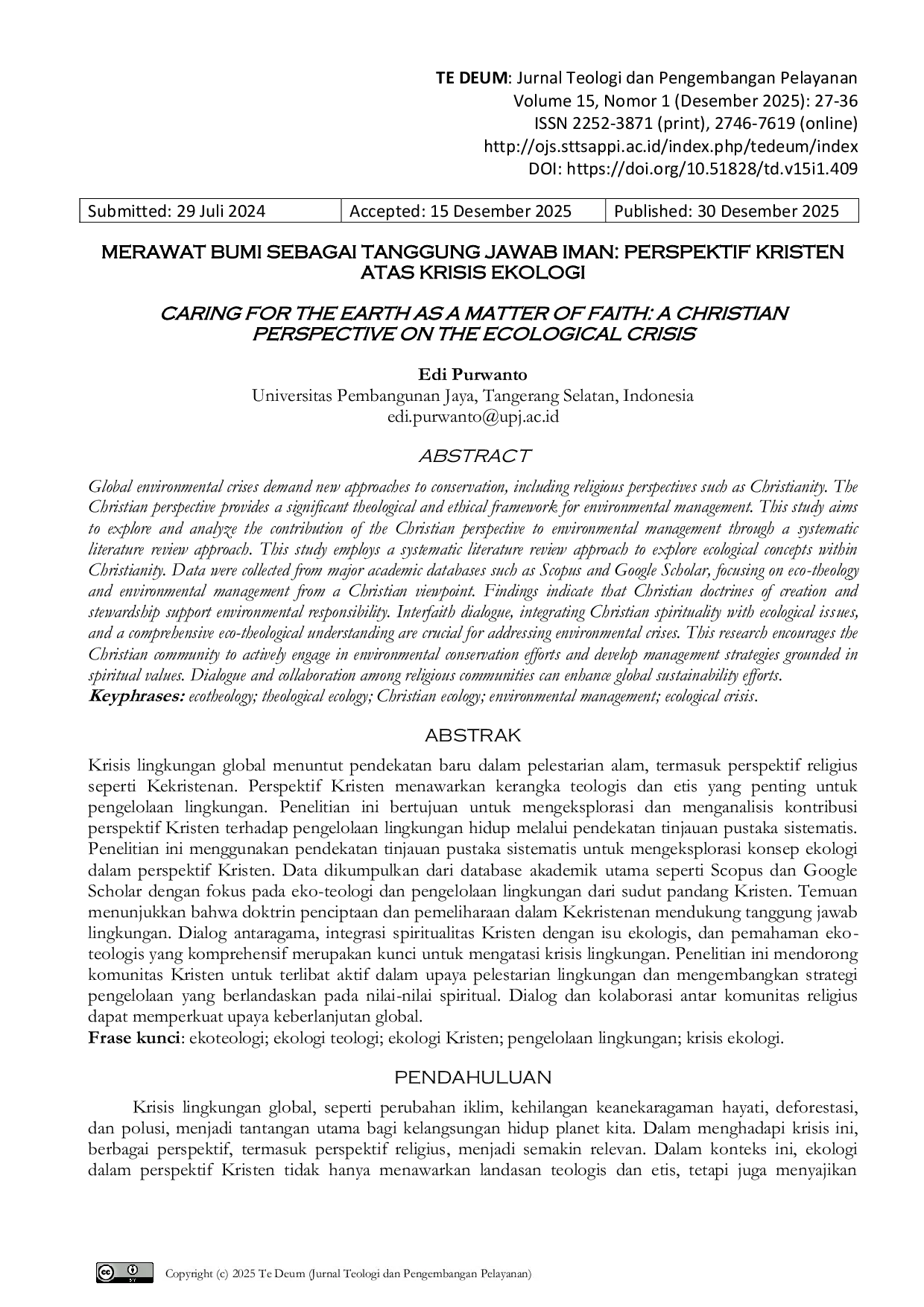 JURIS Caring for the Earth as a Matter of Faith