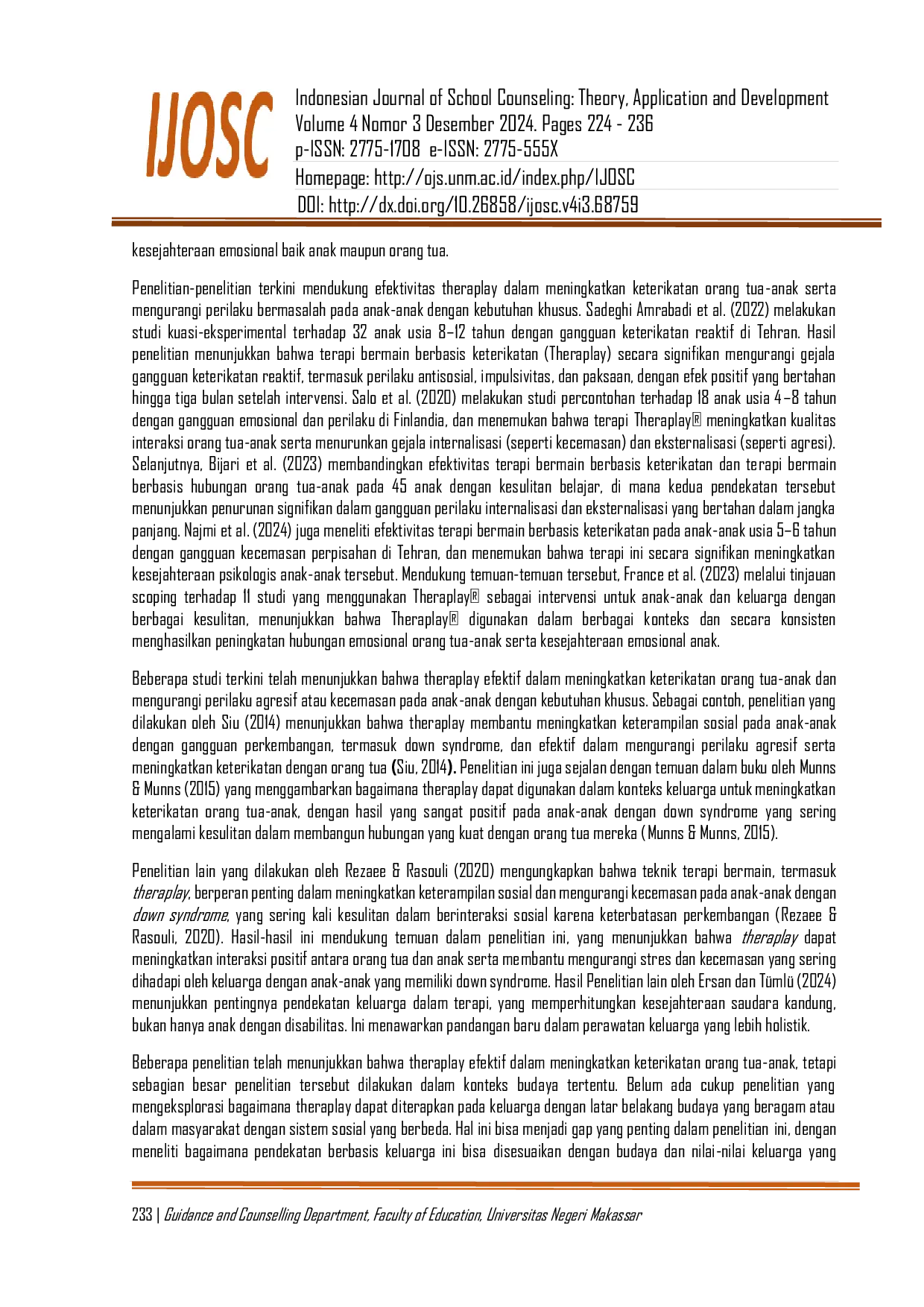 JURIS Penerapan Metode Bimbingan Konseling Theraplay Pada Keluarga Anak Down Syndrom