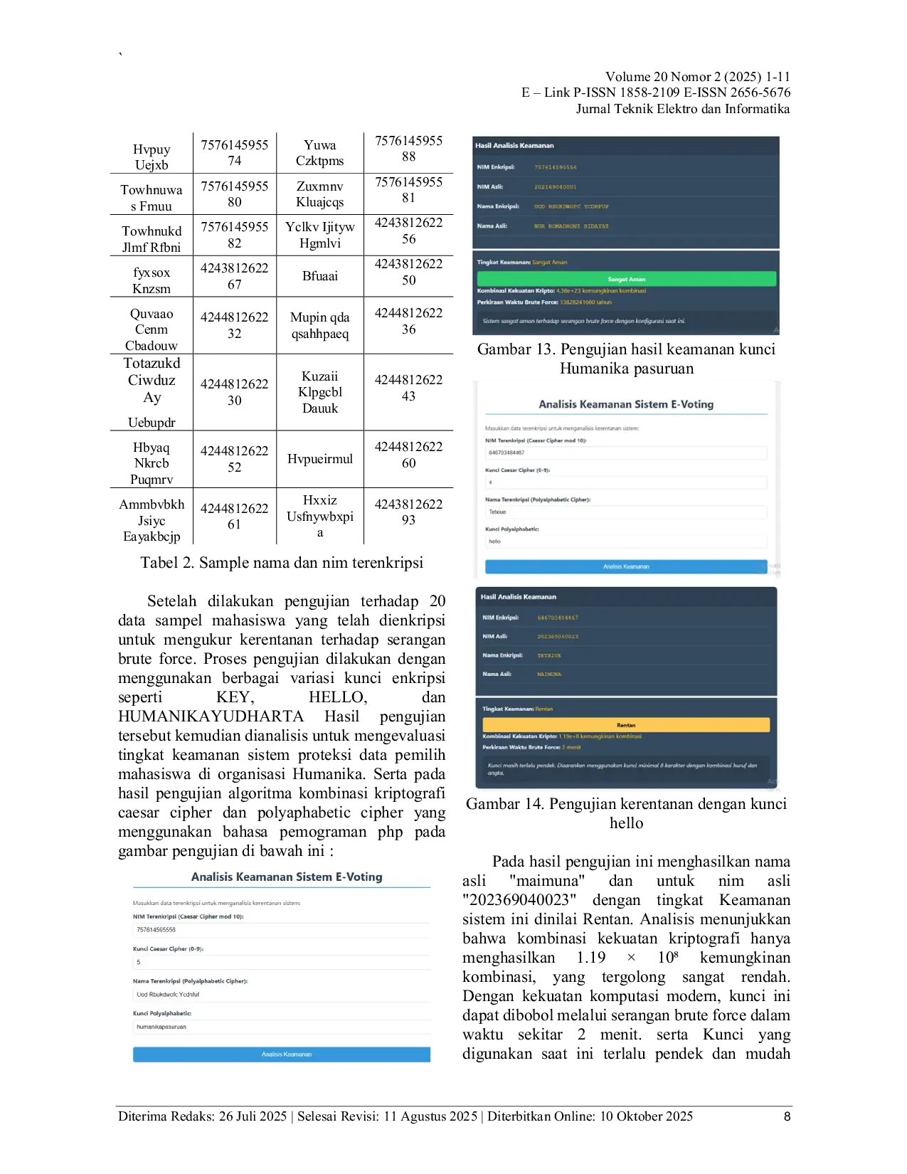 JURIS Implementasi Kombinasi Caesar Cipher Dan Polyalphabetic Cipher Untuk Keamanan Data Pribadi Pada E Voting Dalam Pemilihan Ketua Humanika