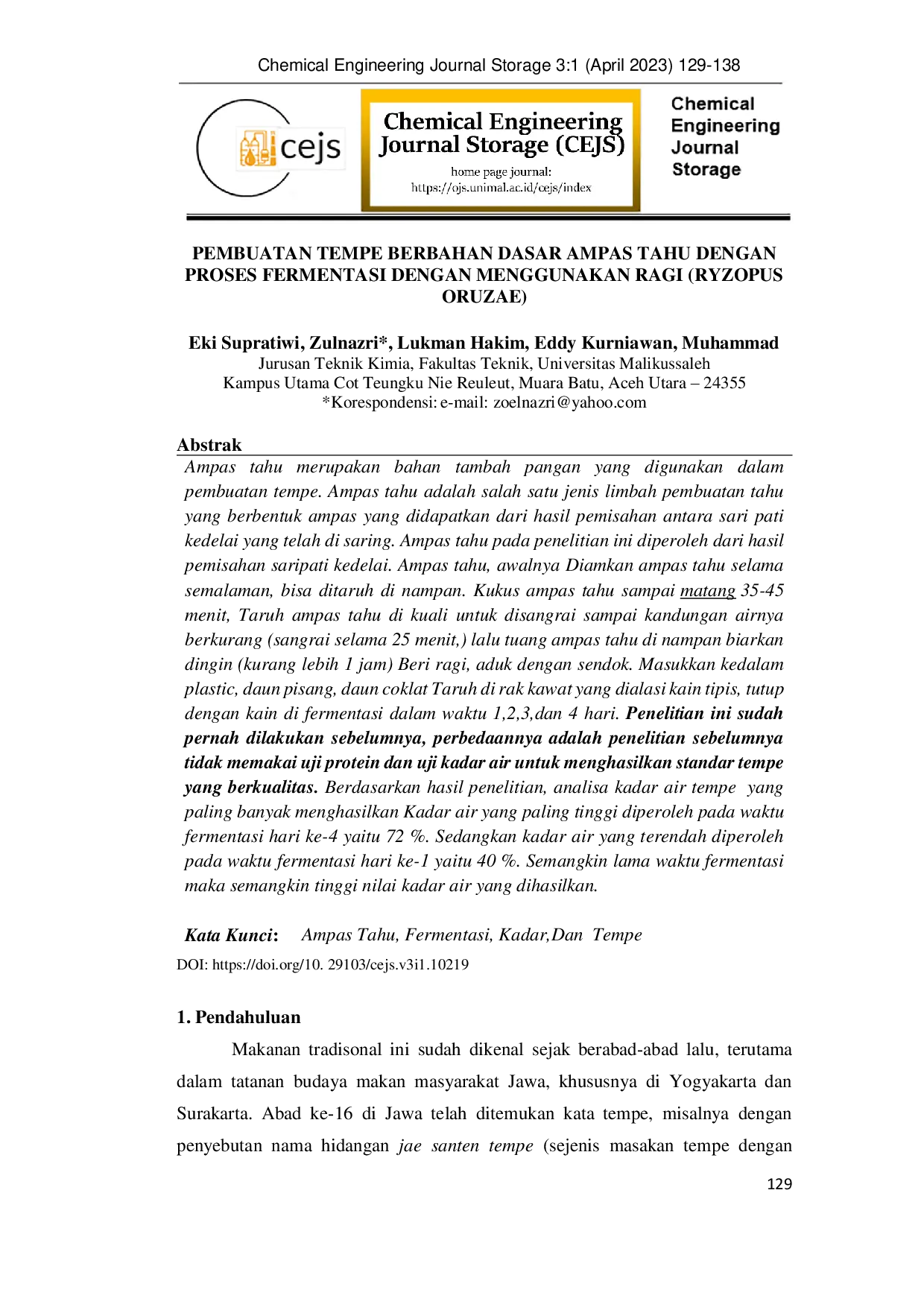 JURIS Pembuatan Tempe Berbahan Dasar Ampas Tahu Dengan Proses Fermentasi Dengan Menggunakan Ragi Ryzopus Oruzae