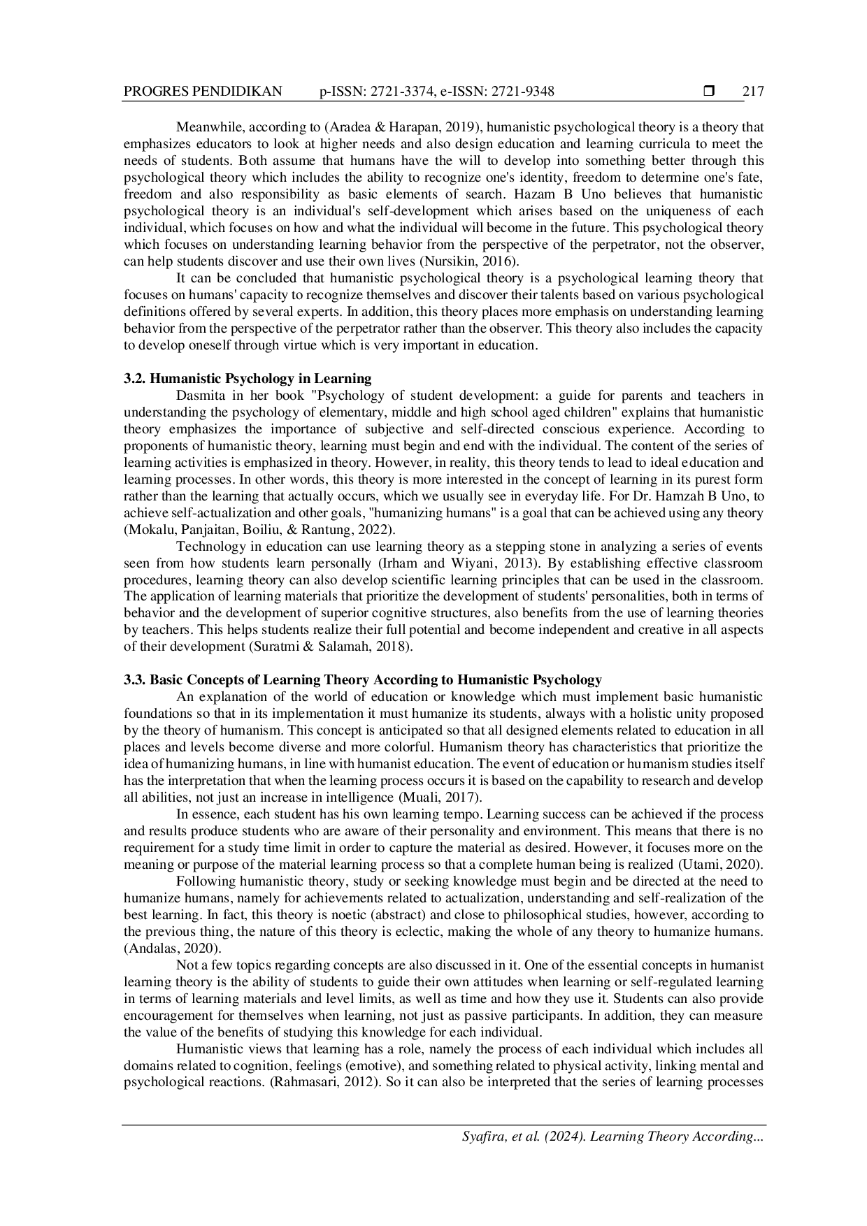 JURIS Learning Theory According to Humanistic Psychology and Its Implementation in Students